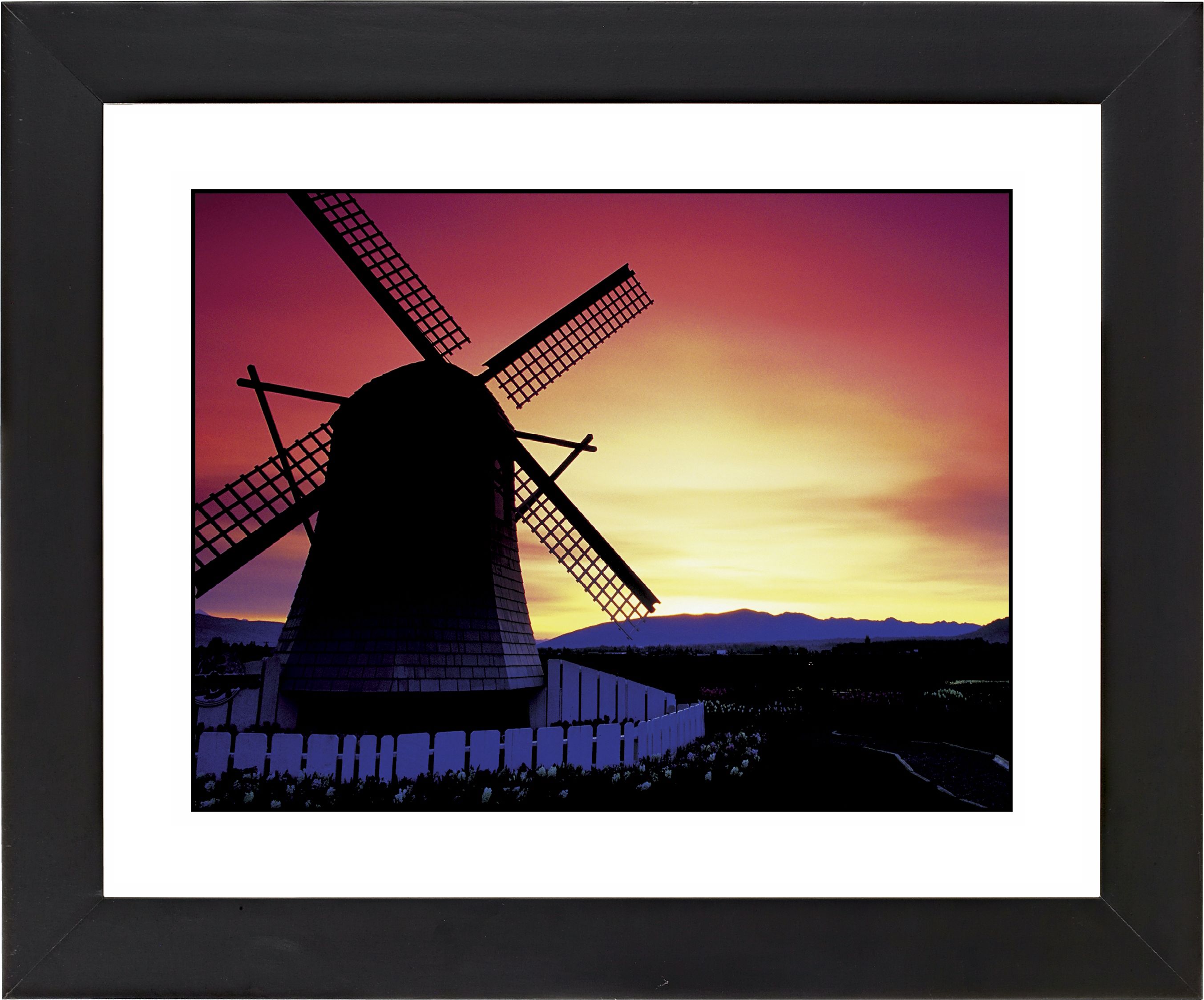 Windmill Sunset Black Frame Giclee 23 1/4" Wide Wall Art