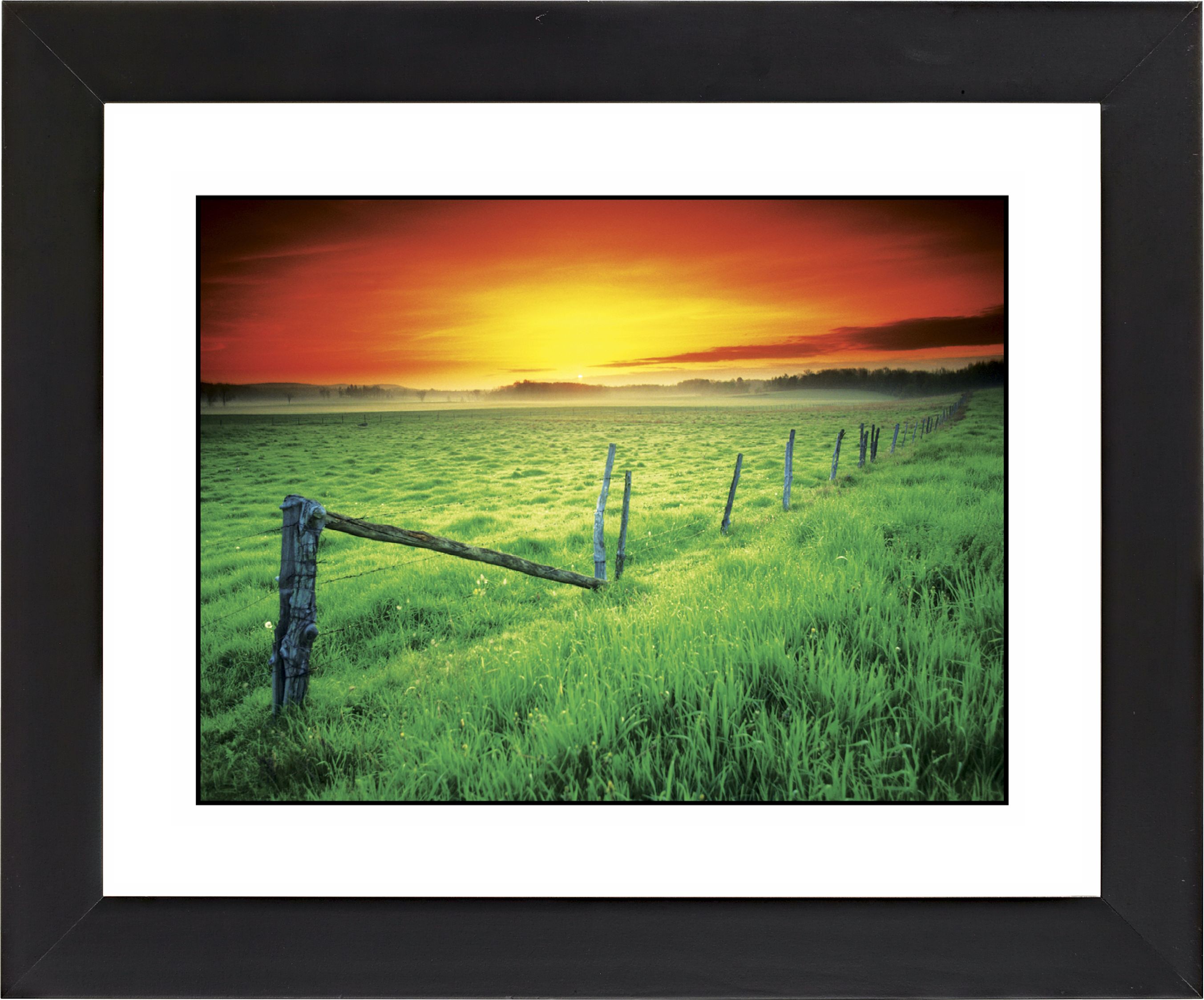 Sunrise Fenceline Black Frame Giclee Wall Art