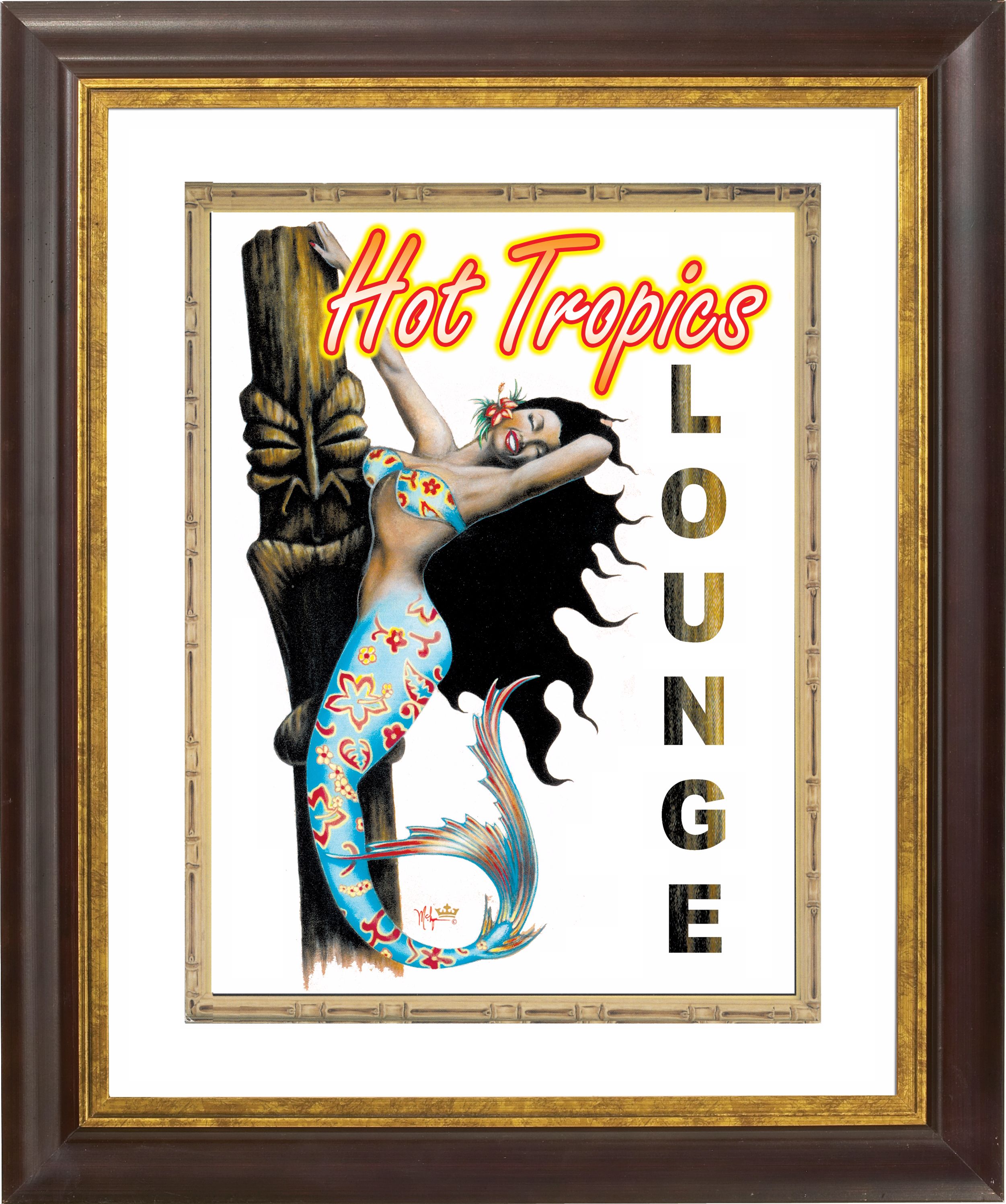 Hot Tropical Mermaid Gold Bronze Frame 20" High Wall Art
