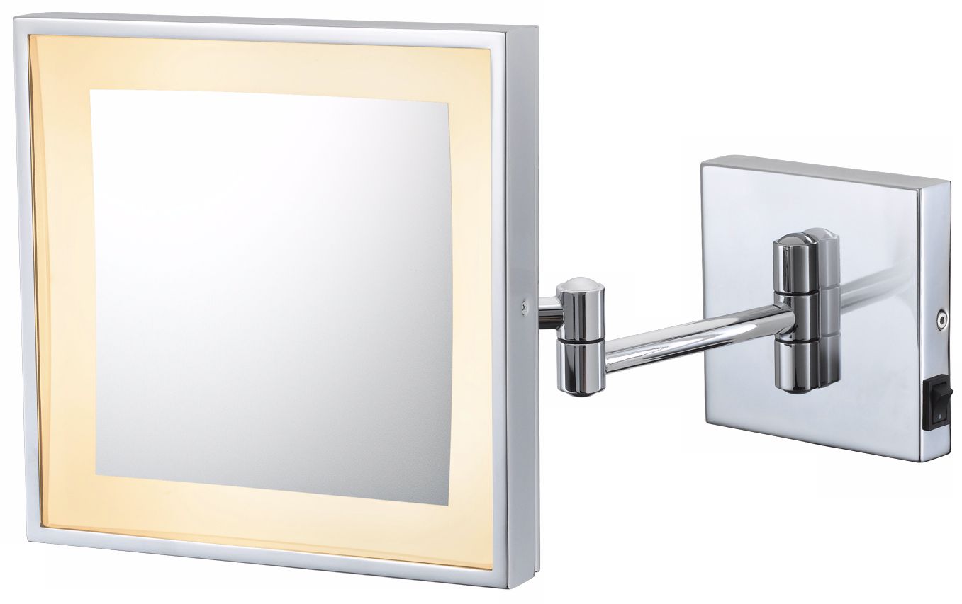 Square Chrome Pivot Arm Hard-Wired 7 7/8" Wide Wall Mirror