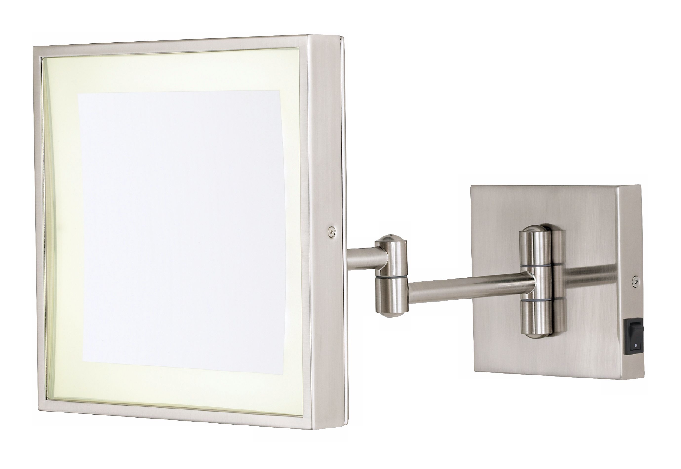 Square Brushed Nickel Pivot Arm Hard-Wired Wall Mirror