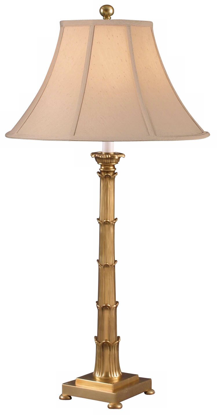 Brass Ribbed Palm Column Table Lamp