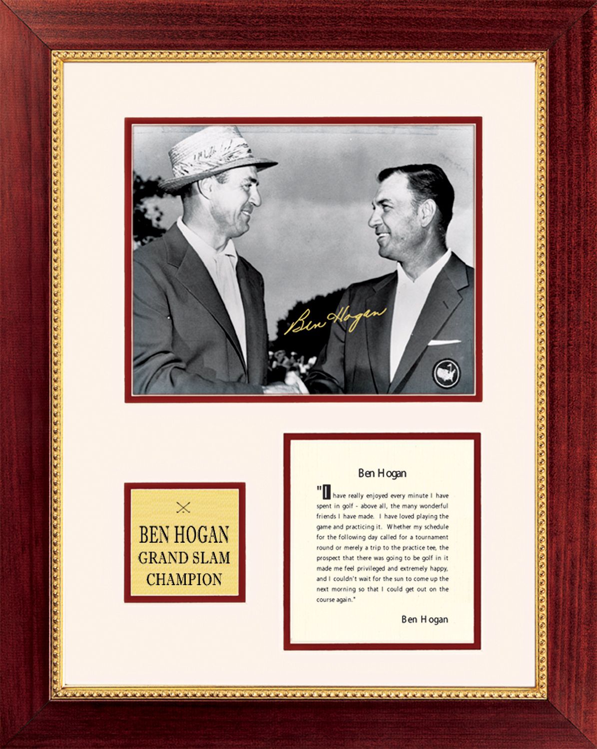 Ben Hogan Shaking Hands with Quote Red Framed Golf Photo (F3436)