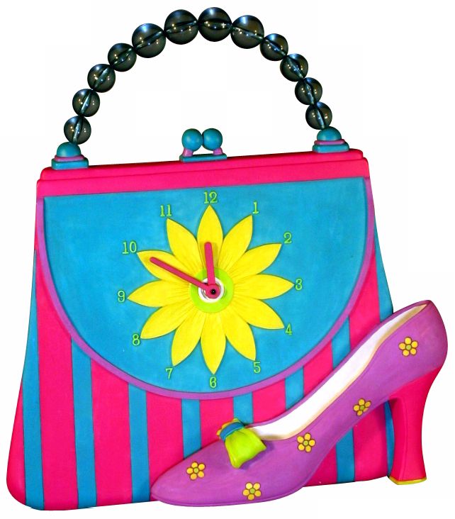 Pastel Colored Girl Purse 14" Wide Tabletop Clock