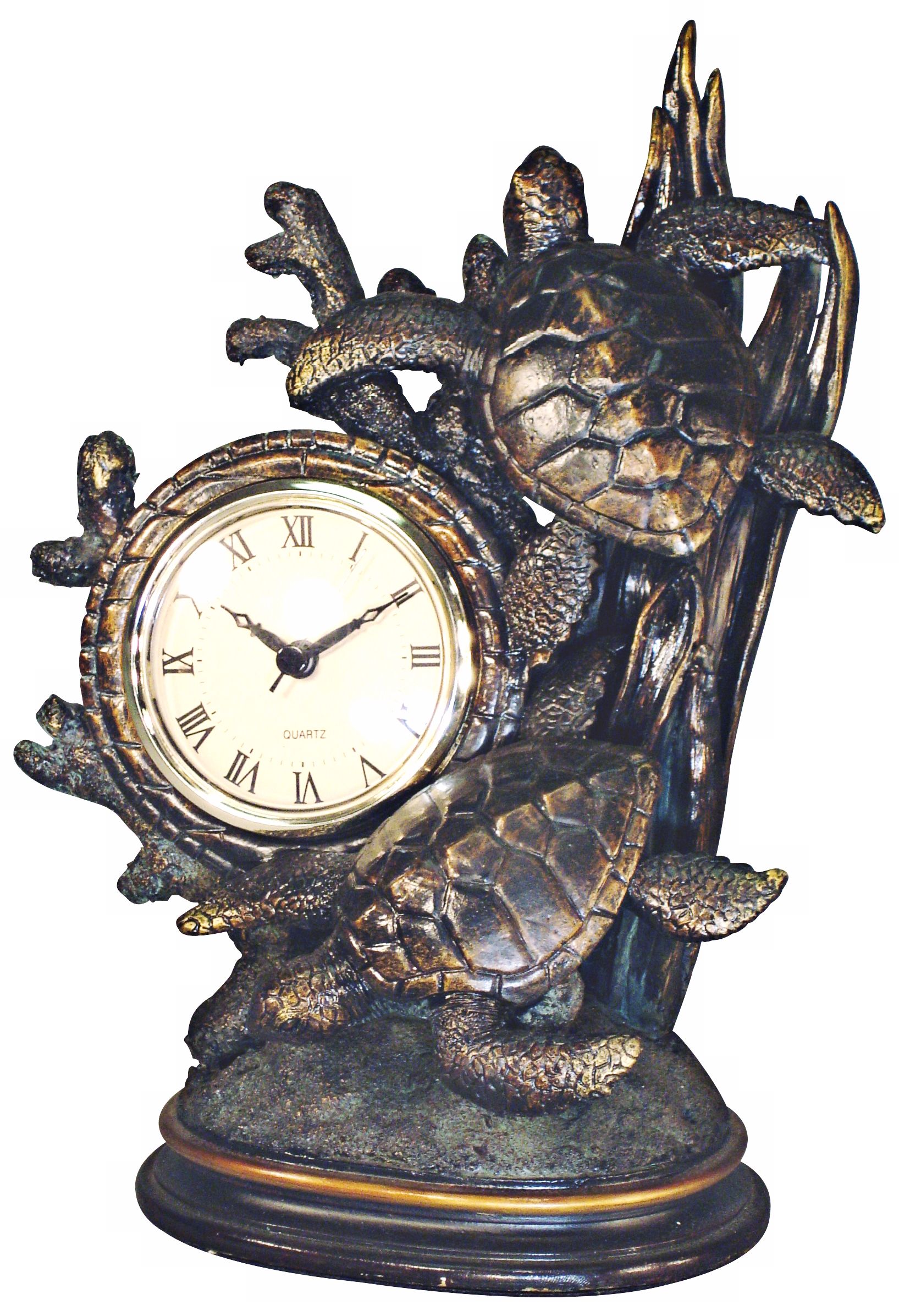 Sea Turtles Bronze 12" High Tabletop Clock