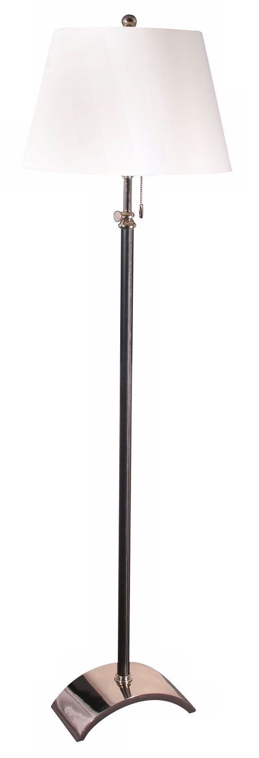 Polished Nickel Black Leather Adjustable Floor Lamp