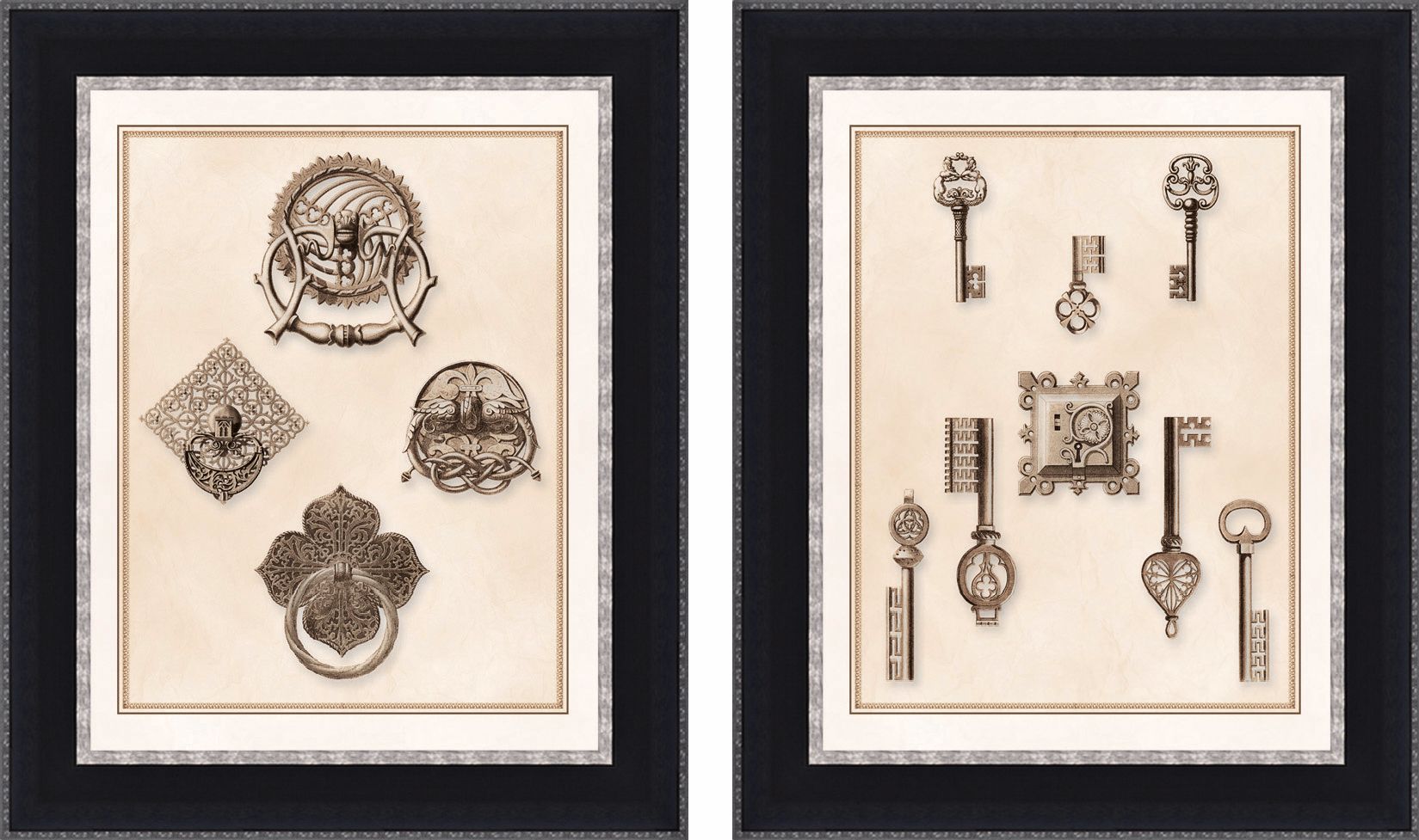 Set of 2 Keys and Latches Wall Art Prints