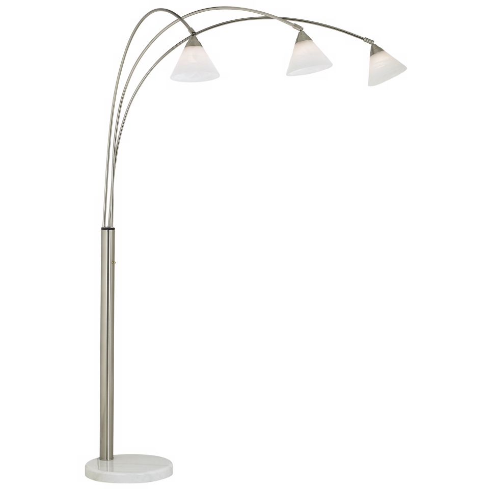 Archway 3 Light Glass Shade Arc Floor Lamp Brushed Steel   #F6015
