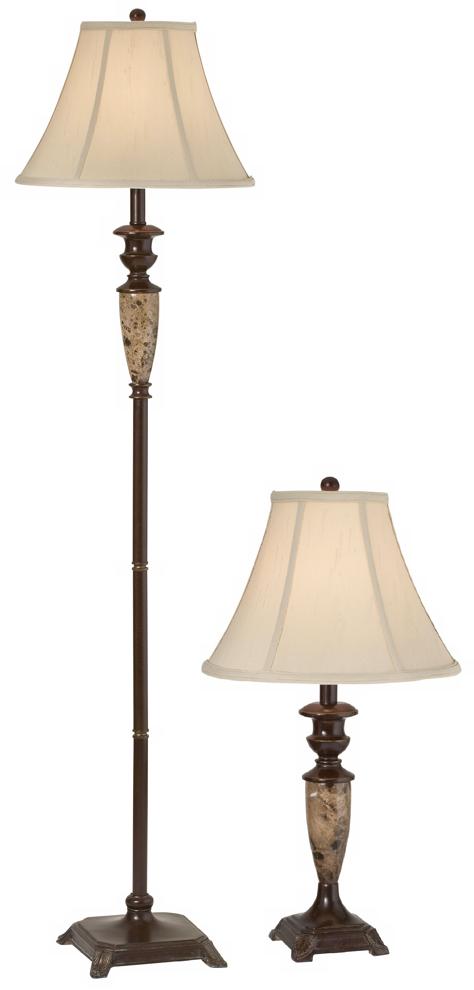 Set of Two Marble Font Table and Floor Lamp