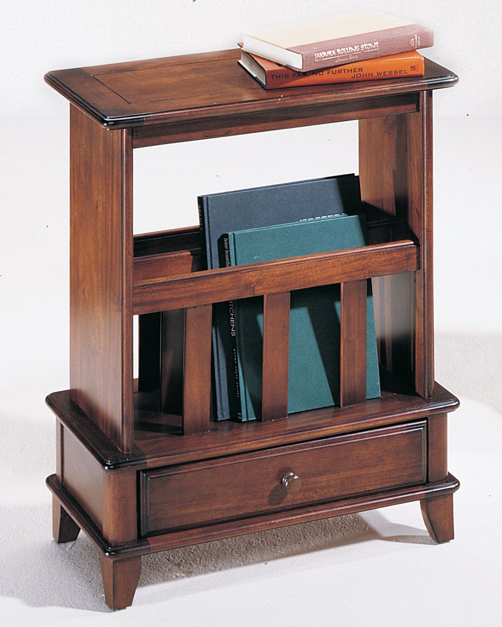 Linus Cherry Finish Wedge Magazine Storage Chairside Table