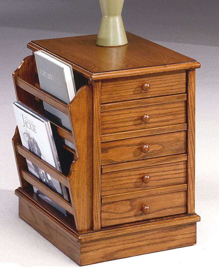 Multifunction Oak Finish Storage/Magazine Chairside Table