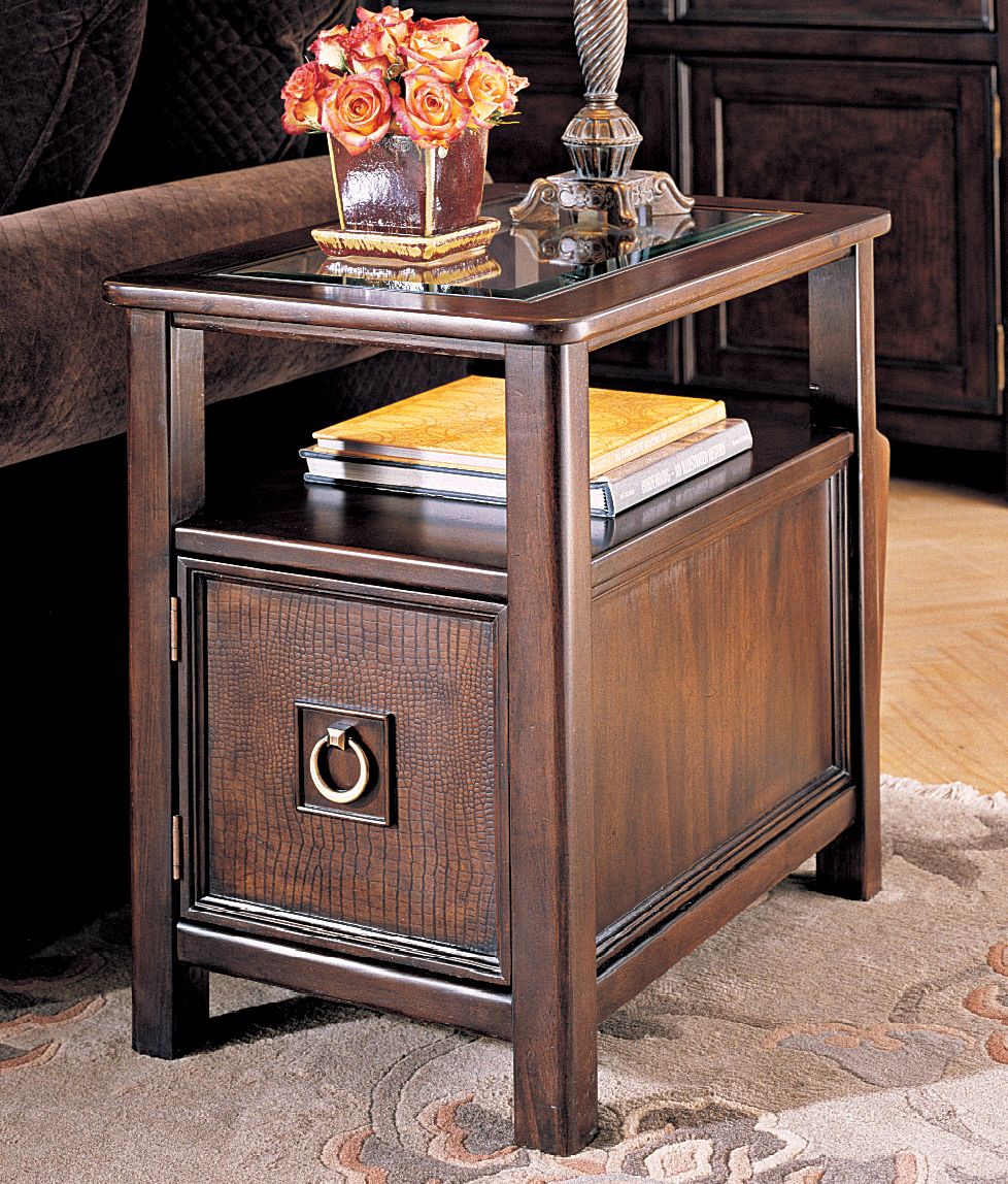 Chocolate Leather Accent Chairside Table