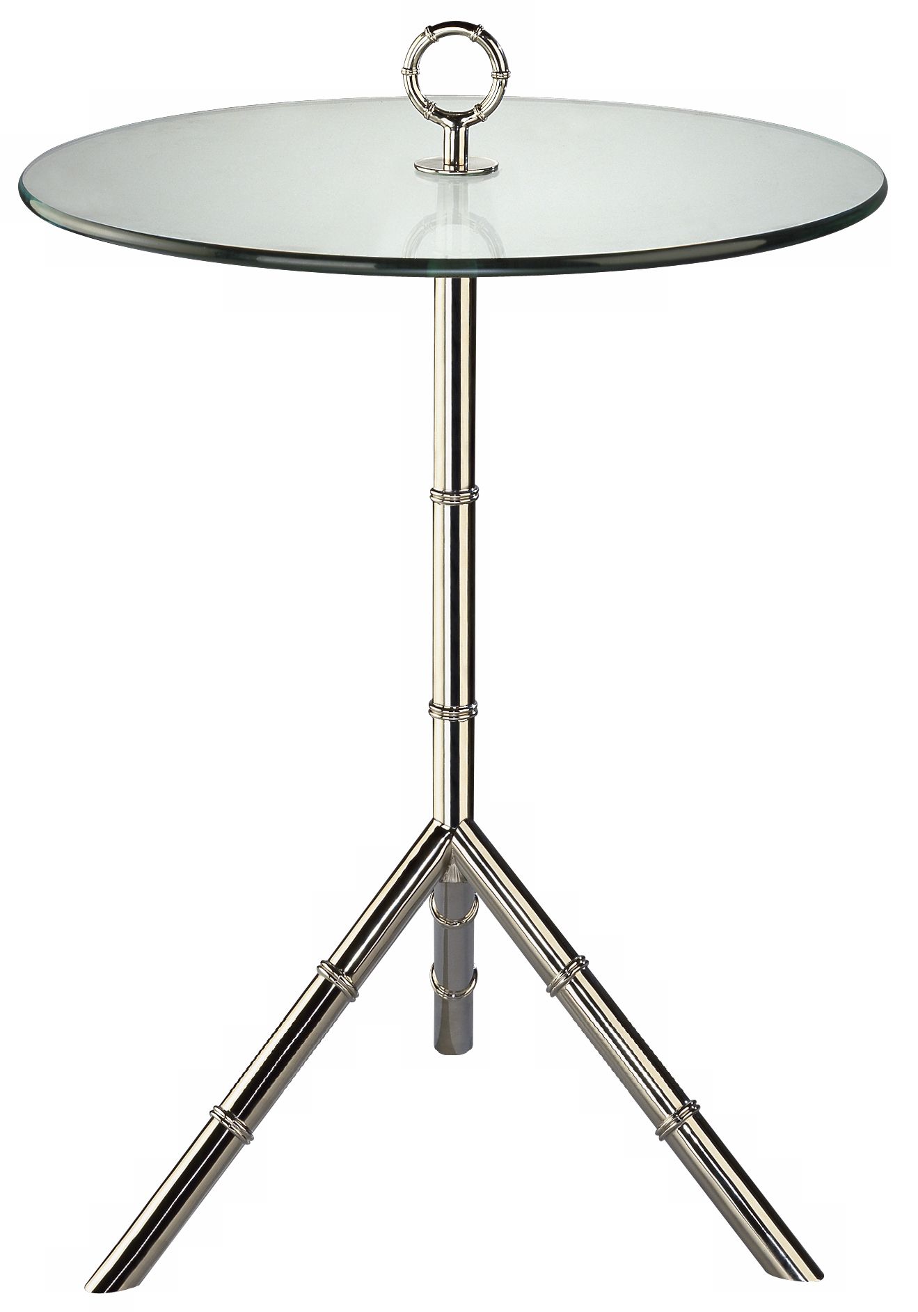 Johnathan Adler Glass Top Meurice Polished Nickel Side Table