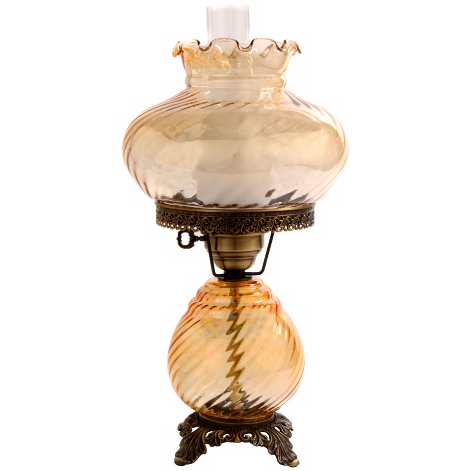 Amber Swirl Optic Shade Night Light Hurricane Table Lamp   #F7902