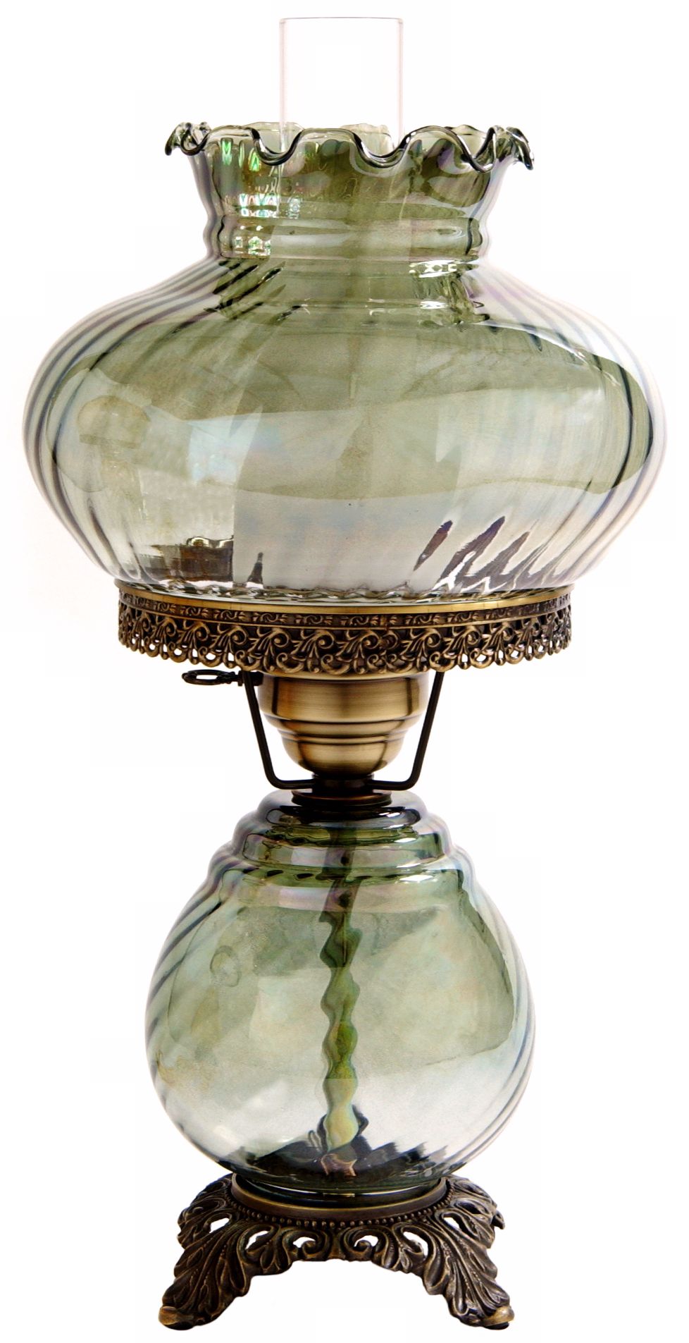 Green Swirl Optic Shade Night Light Hurricane Table Lamp