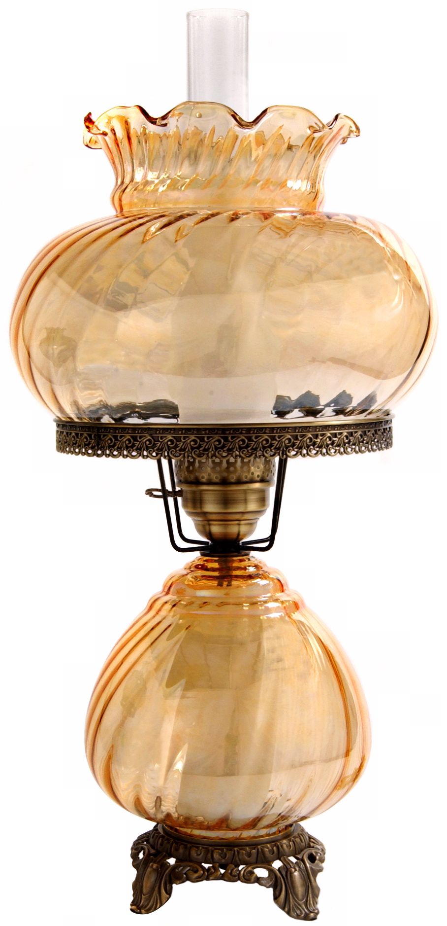 Large Amber Swirl Optic Night Light Hurricane Table Lamp