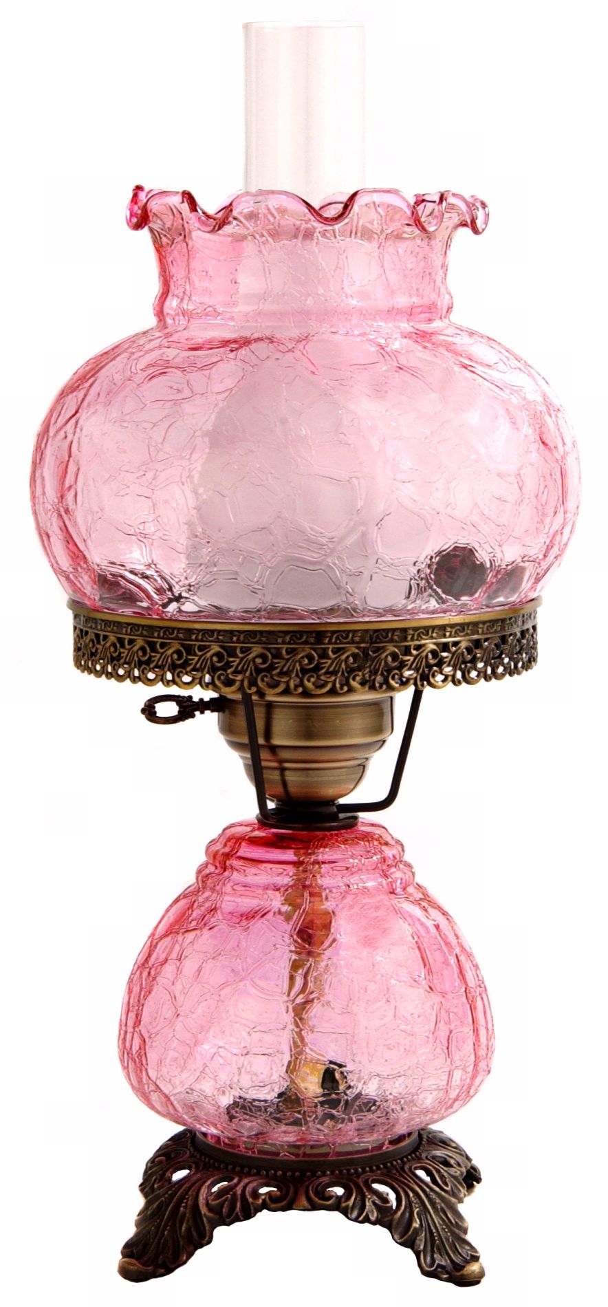 Pink Crackle Student Shade Night Light Hurricane Table Lamp