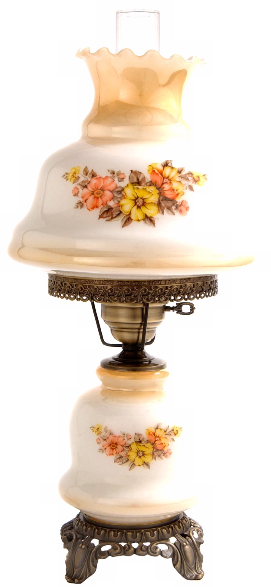 Small Earth Tone Floral Night Light Hurricane Table Lamp