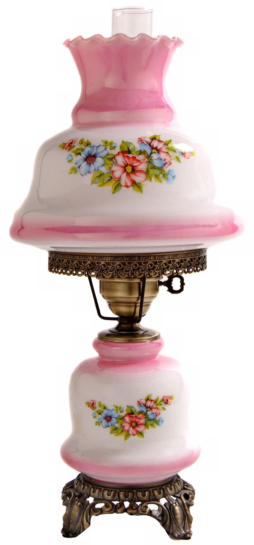 Small Pink Tint Floral Night Light Hurricane Table Lamp
