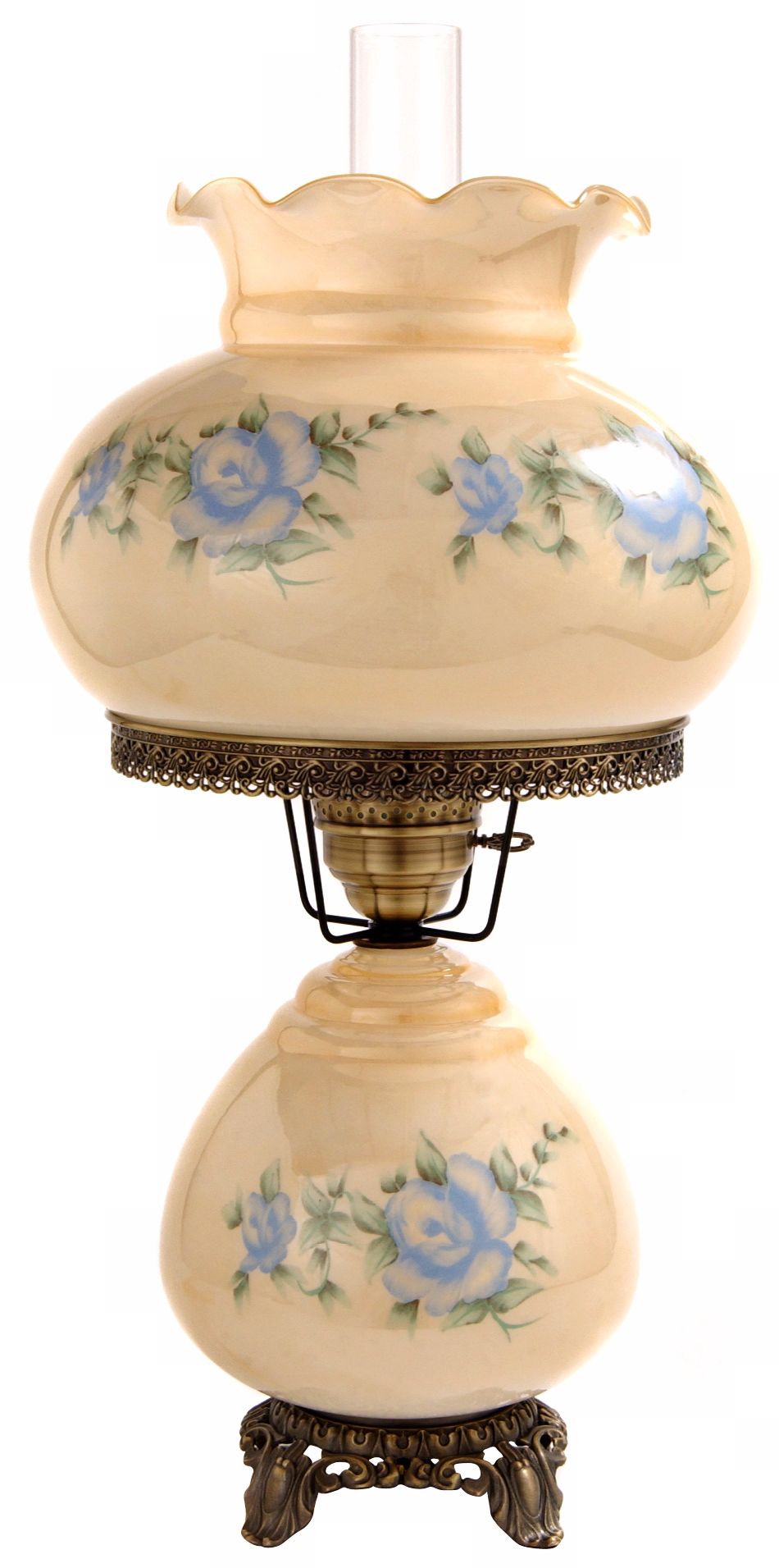 Large Blue Rose Night Light Hurricane Table Lamp