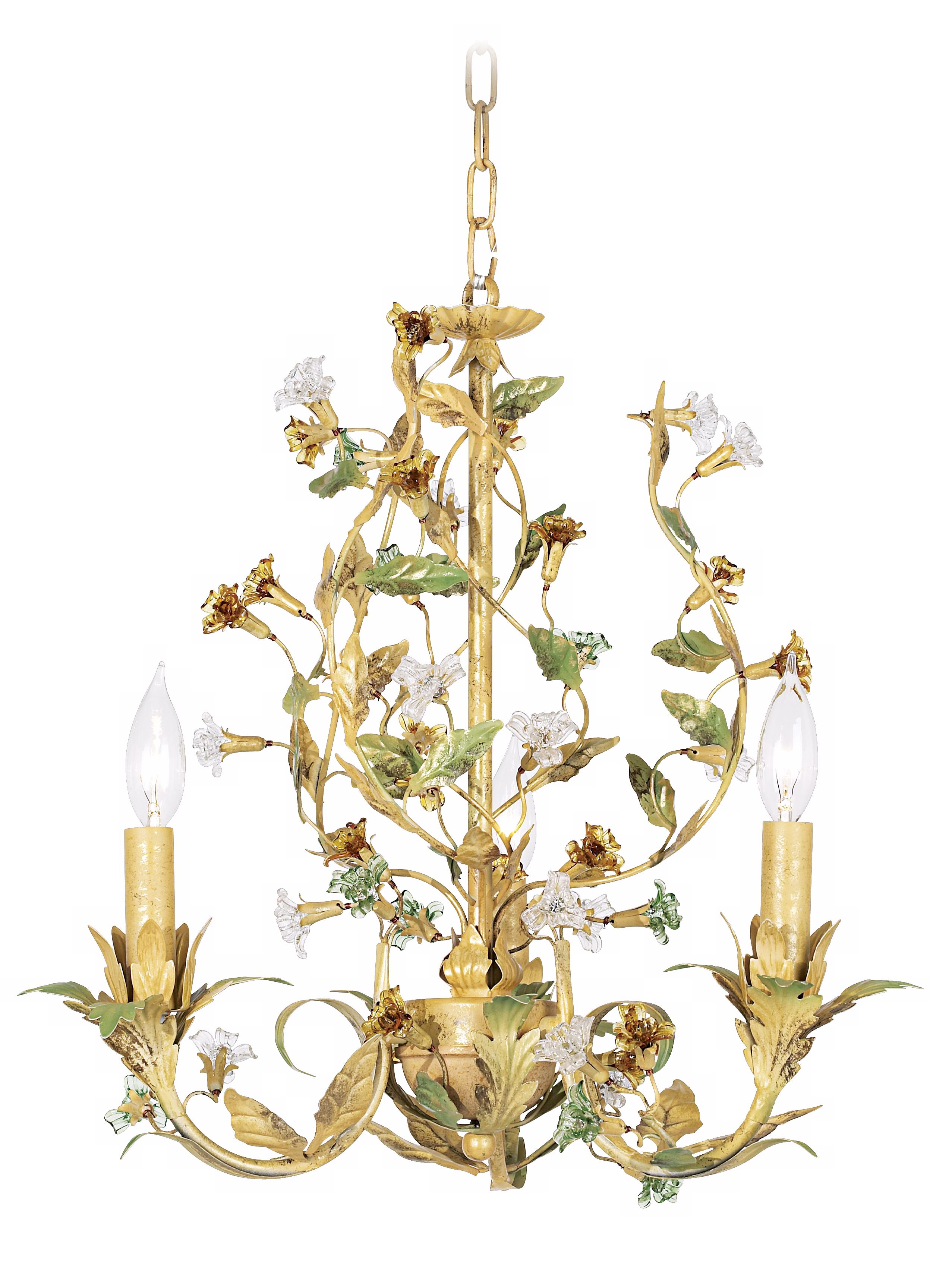 J du J Three Light with Crystal Buds Chandelier