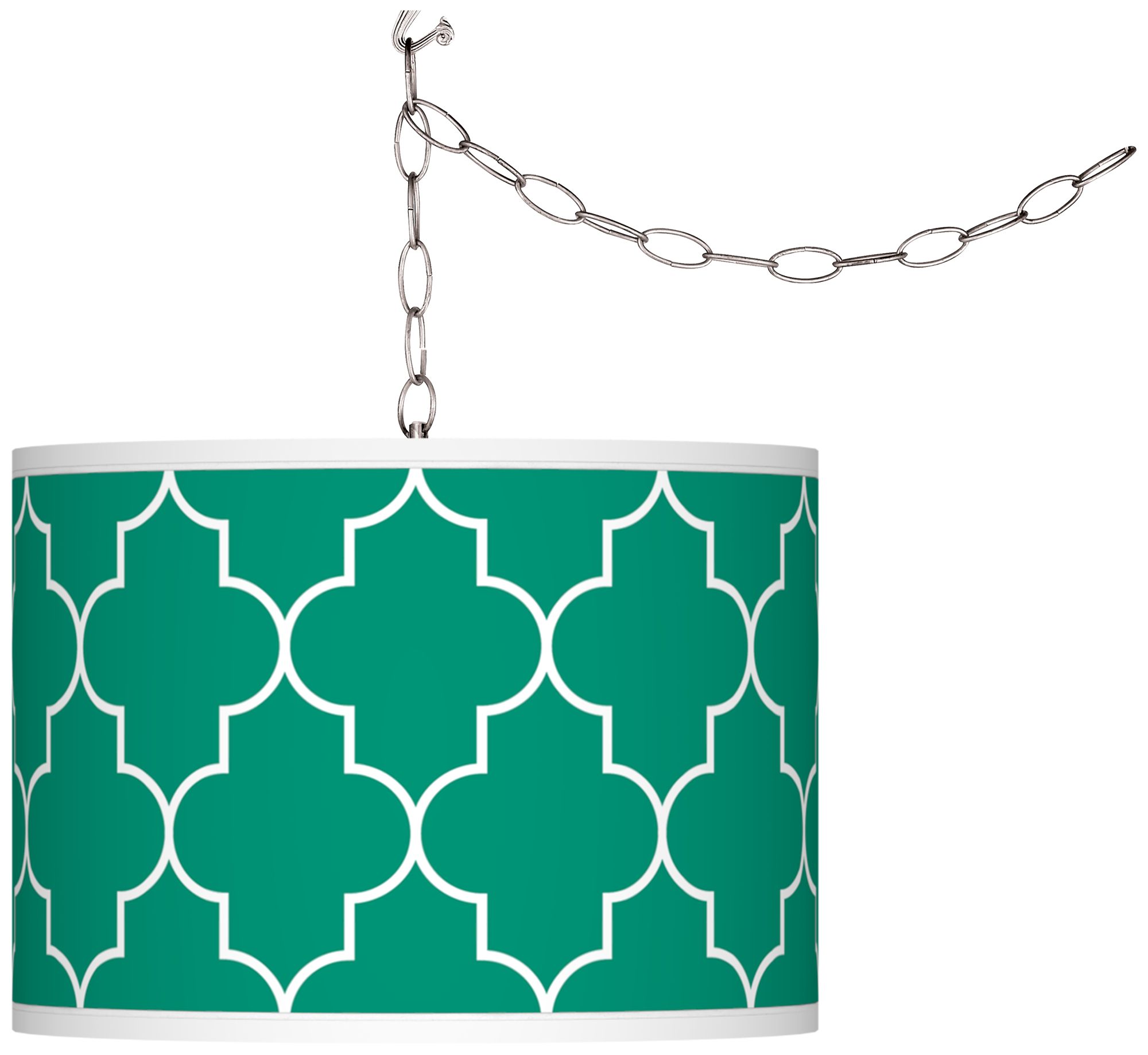 Tangier Emerald Green Giclee Shade Plug-In Chandelier