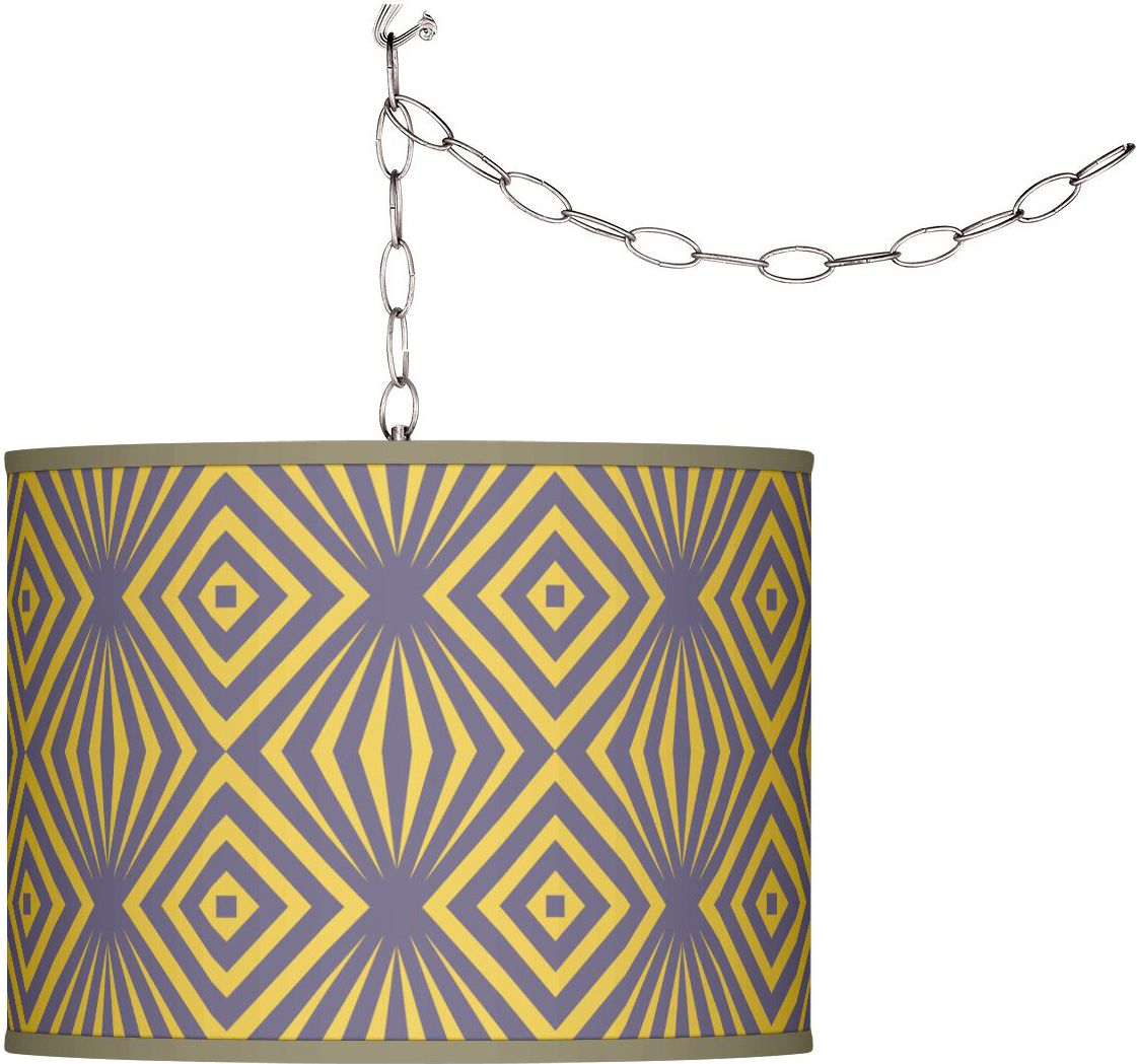 Swag Style Deco Revival Giclee Shade Plug-In Chandelier