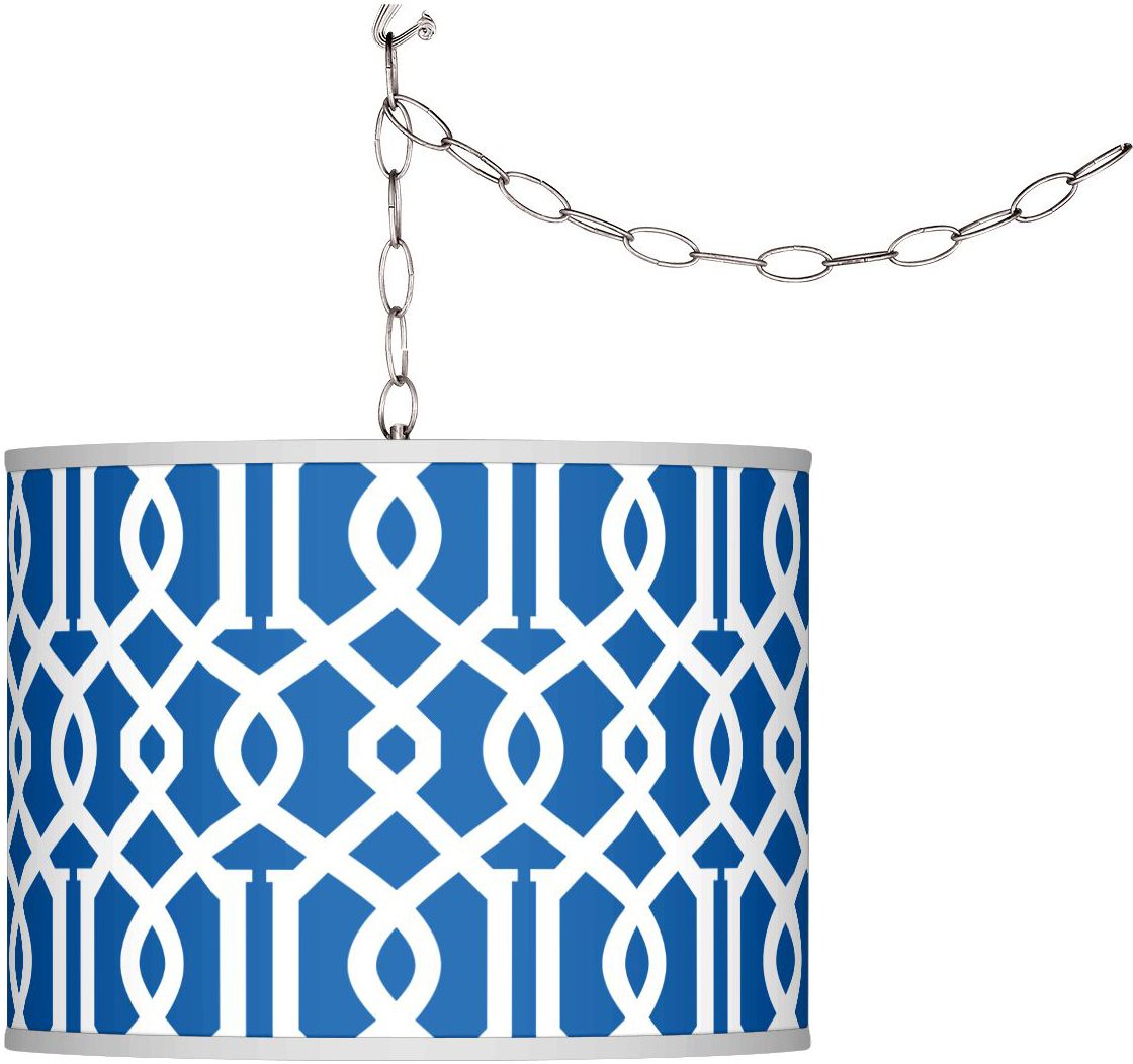 Swag Style Chain Reaction Giclee Shade Plug-In Chandelier