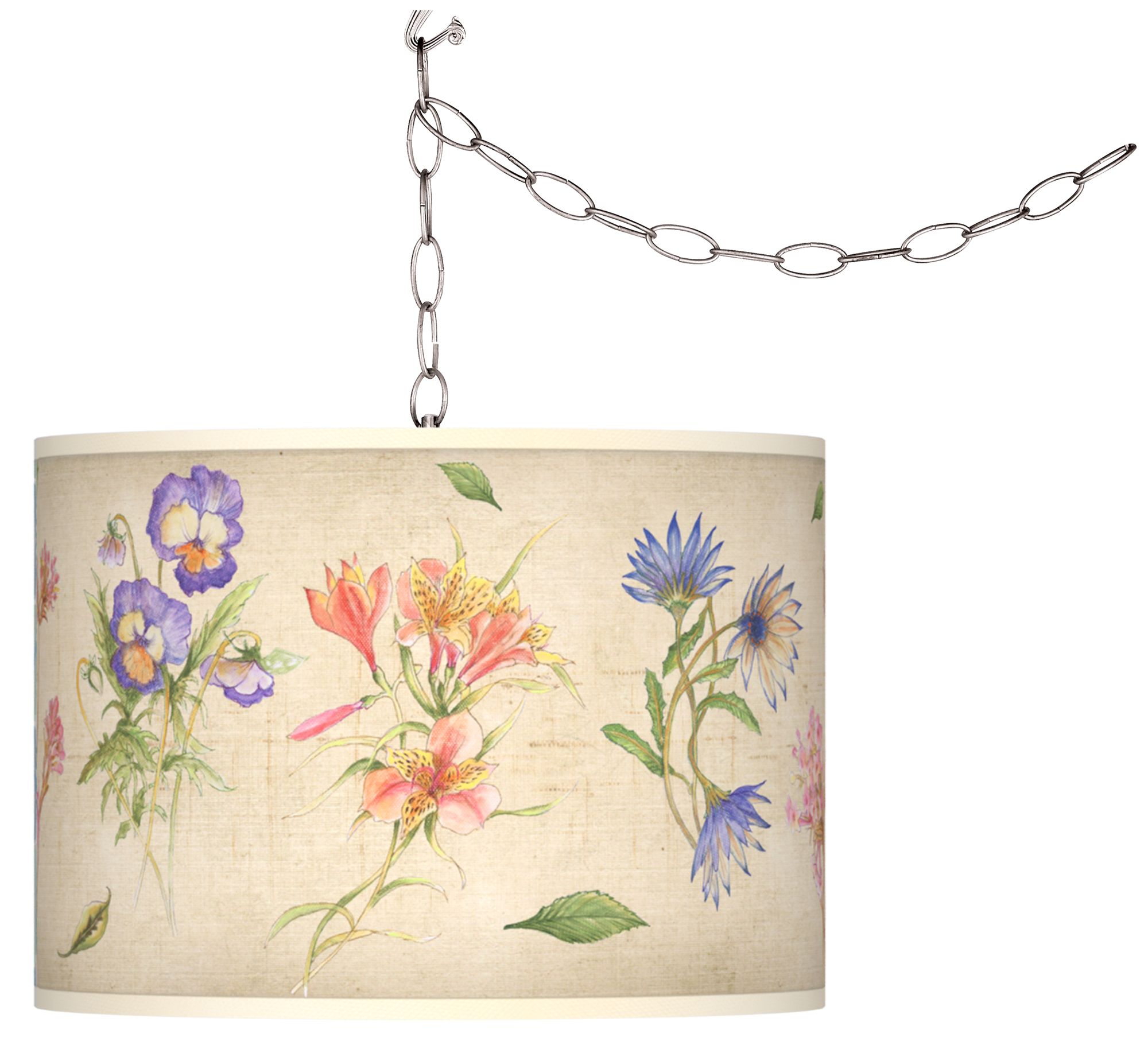 Swag Style Floral Fancy Giclee Shade Plug-In Chandelier