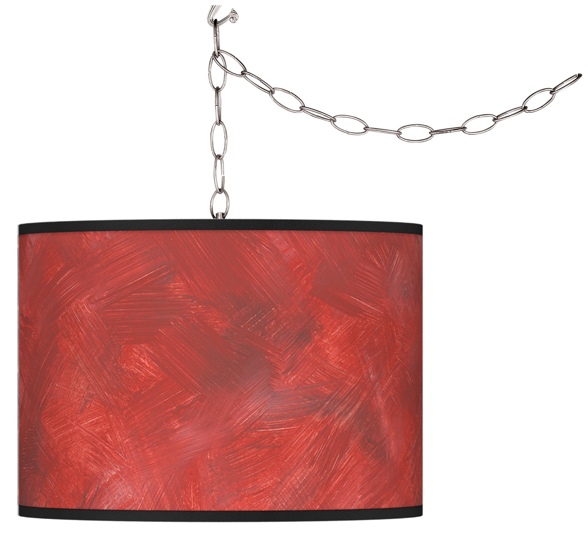 Swag Style Red Abstract Giclee Shade Plug-In Chandelier