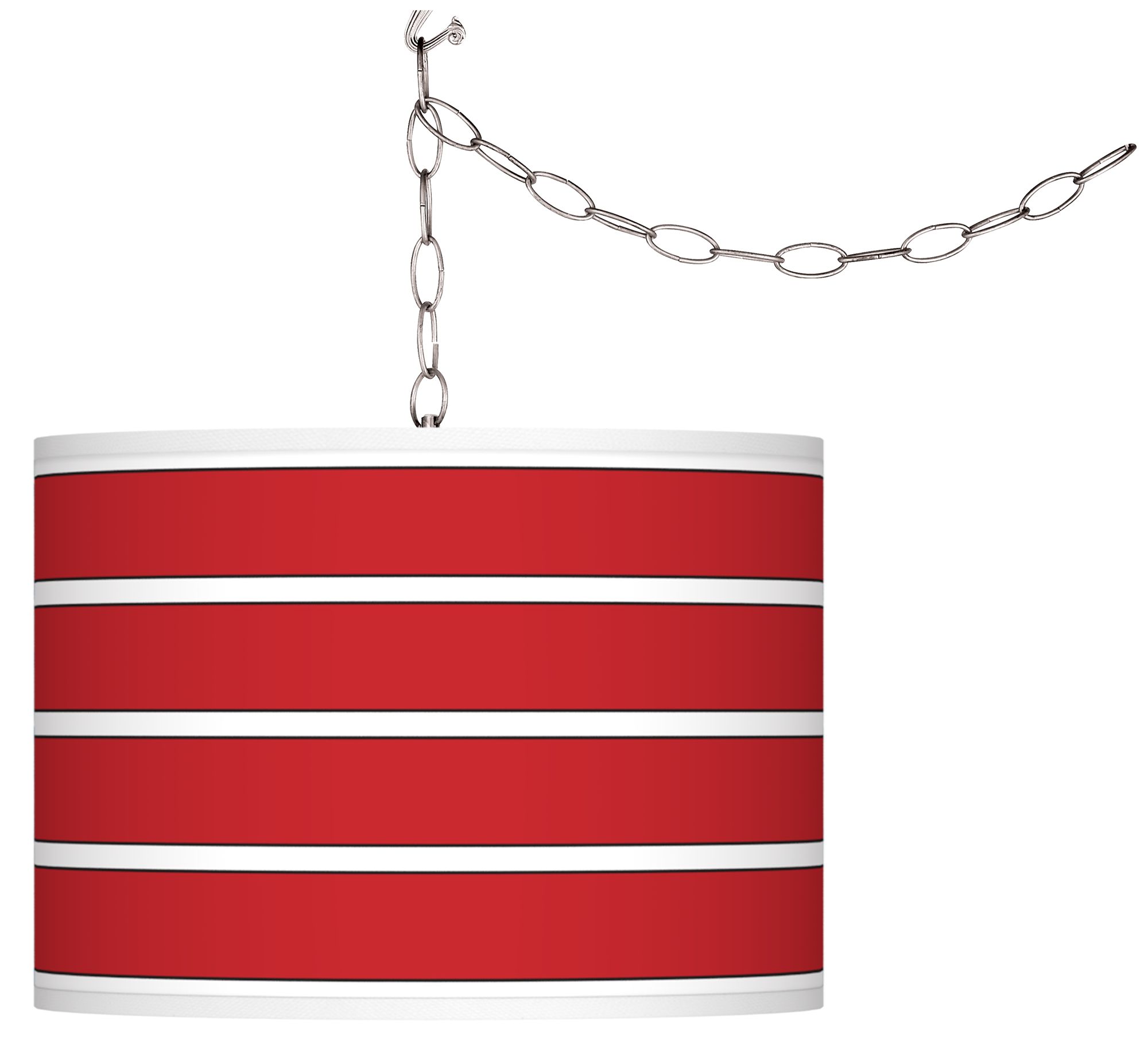 Swag Style Bold Red Stripe Shade Plug-In Chandelier