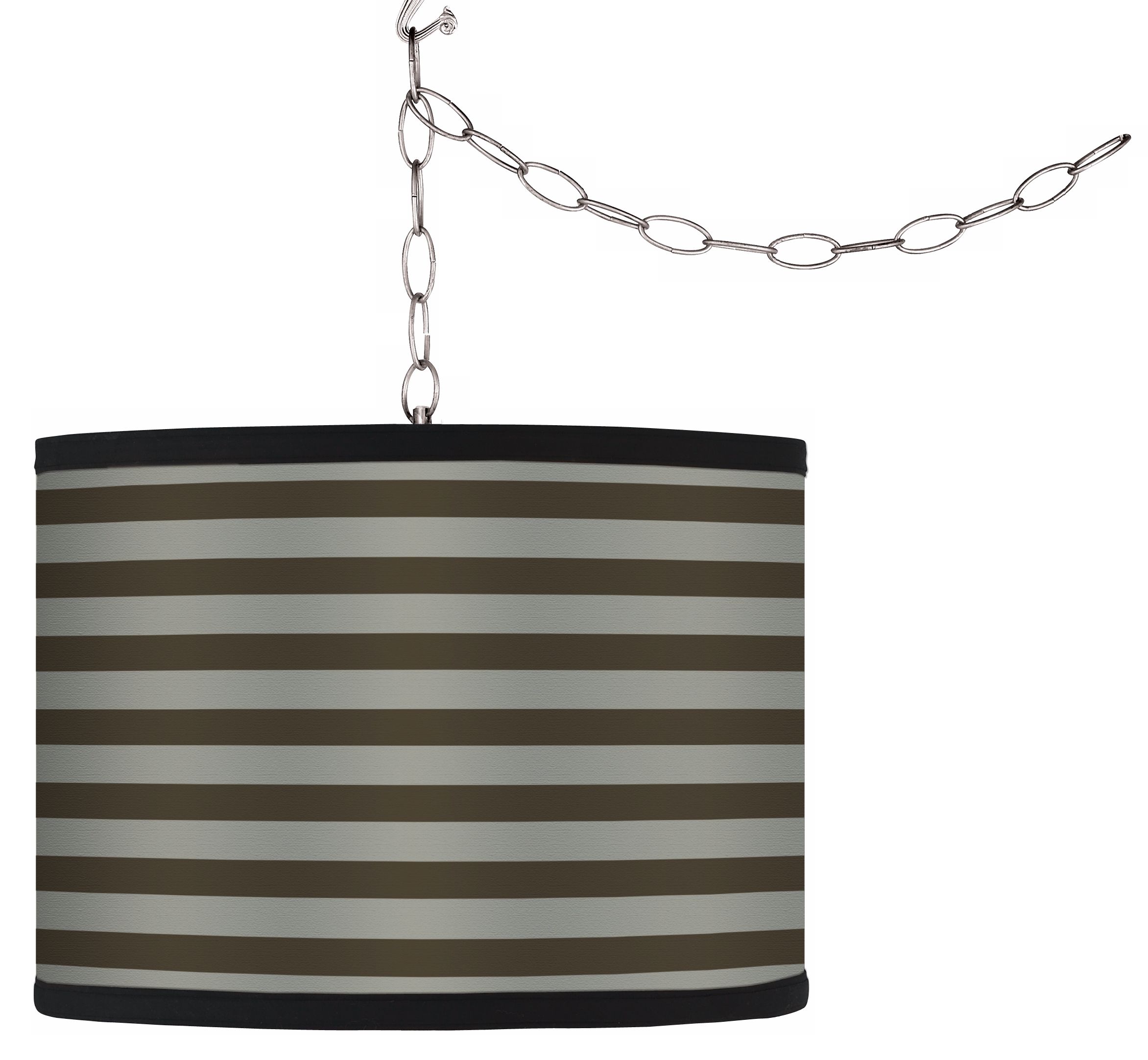 Swag Style Olive/Sage Parallels Shade Plug-In Chandelier