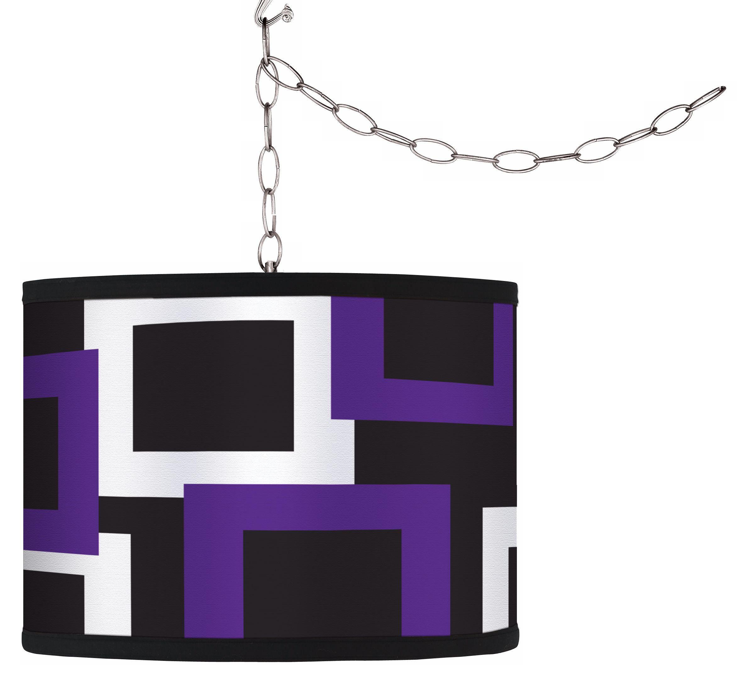 Swag Style Purple/White Geo Square Shade Plug-In Chandelier
