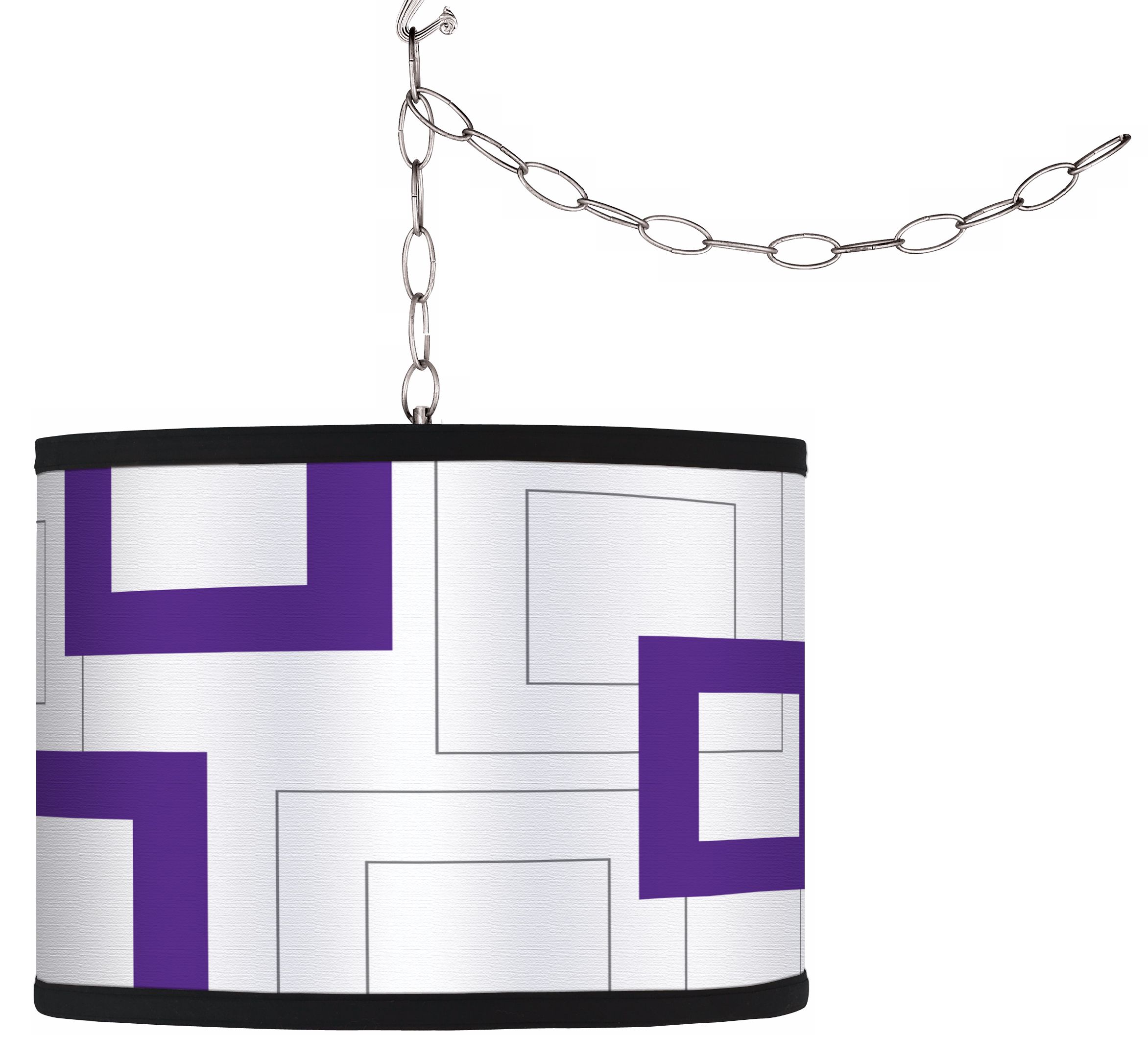 Swag Style Purple Geo Squares Shade Plug-In Chandelier