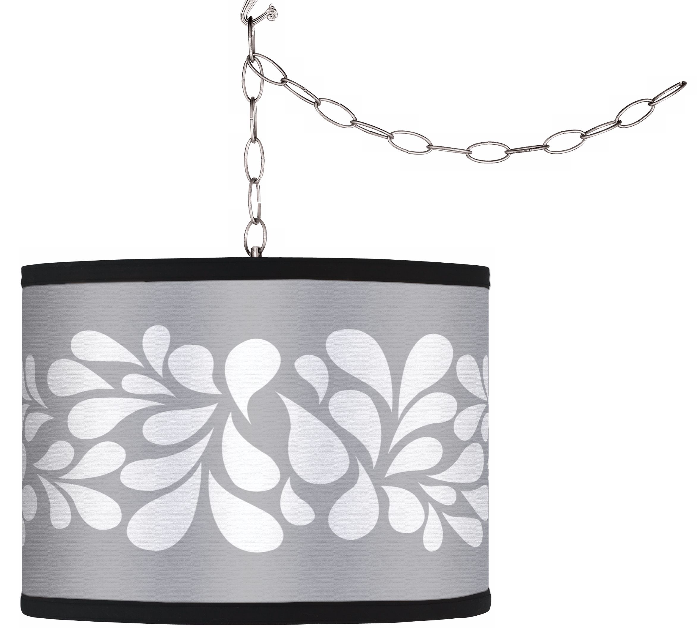 Swag Style White Splash on Grey Shade Plug-In Chandelier