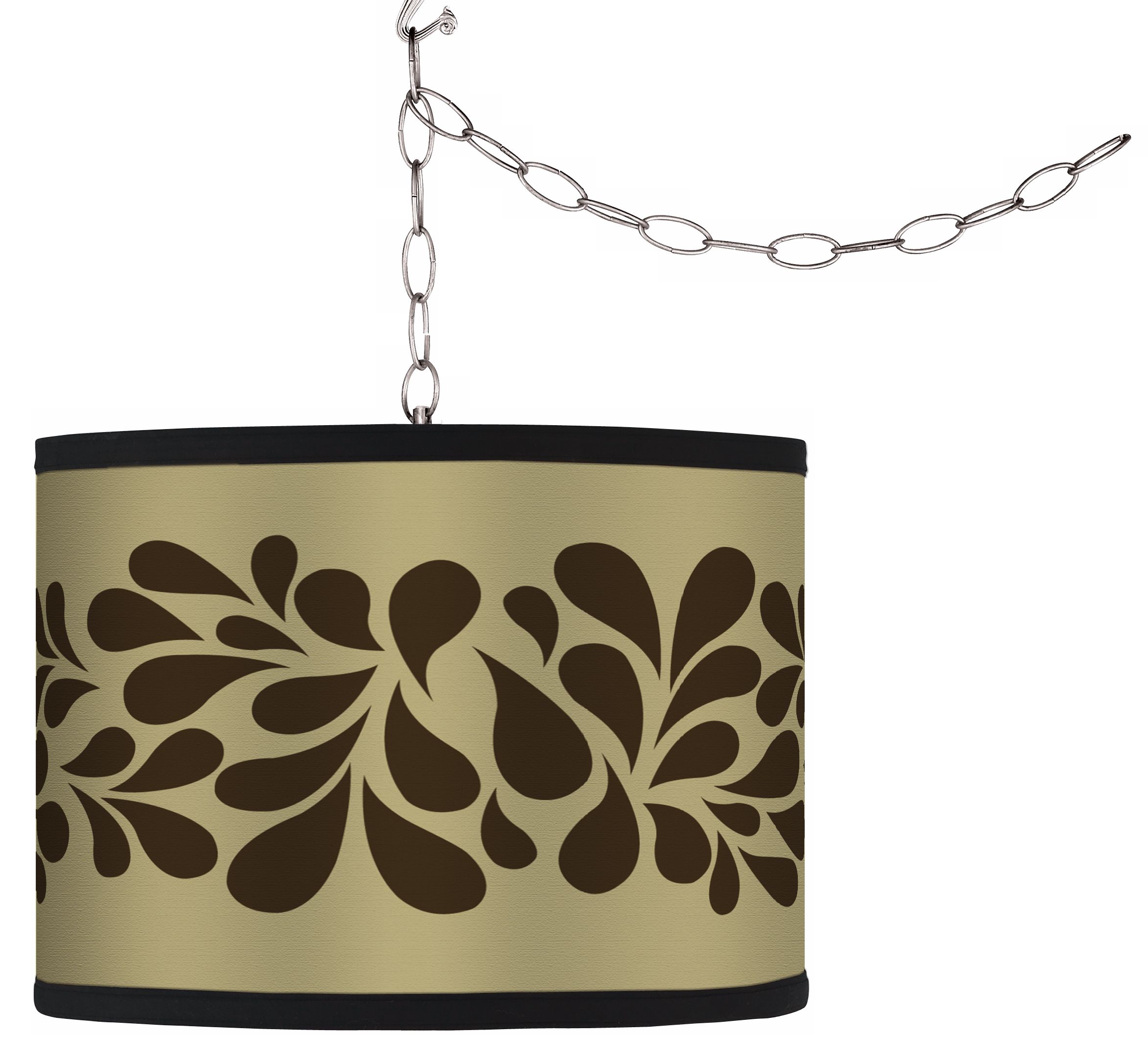 Swag Style Brown Splash on Tan Shade Plug-In Chandelier