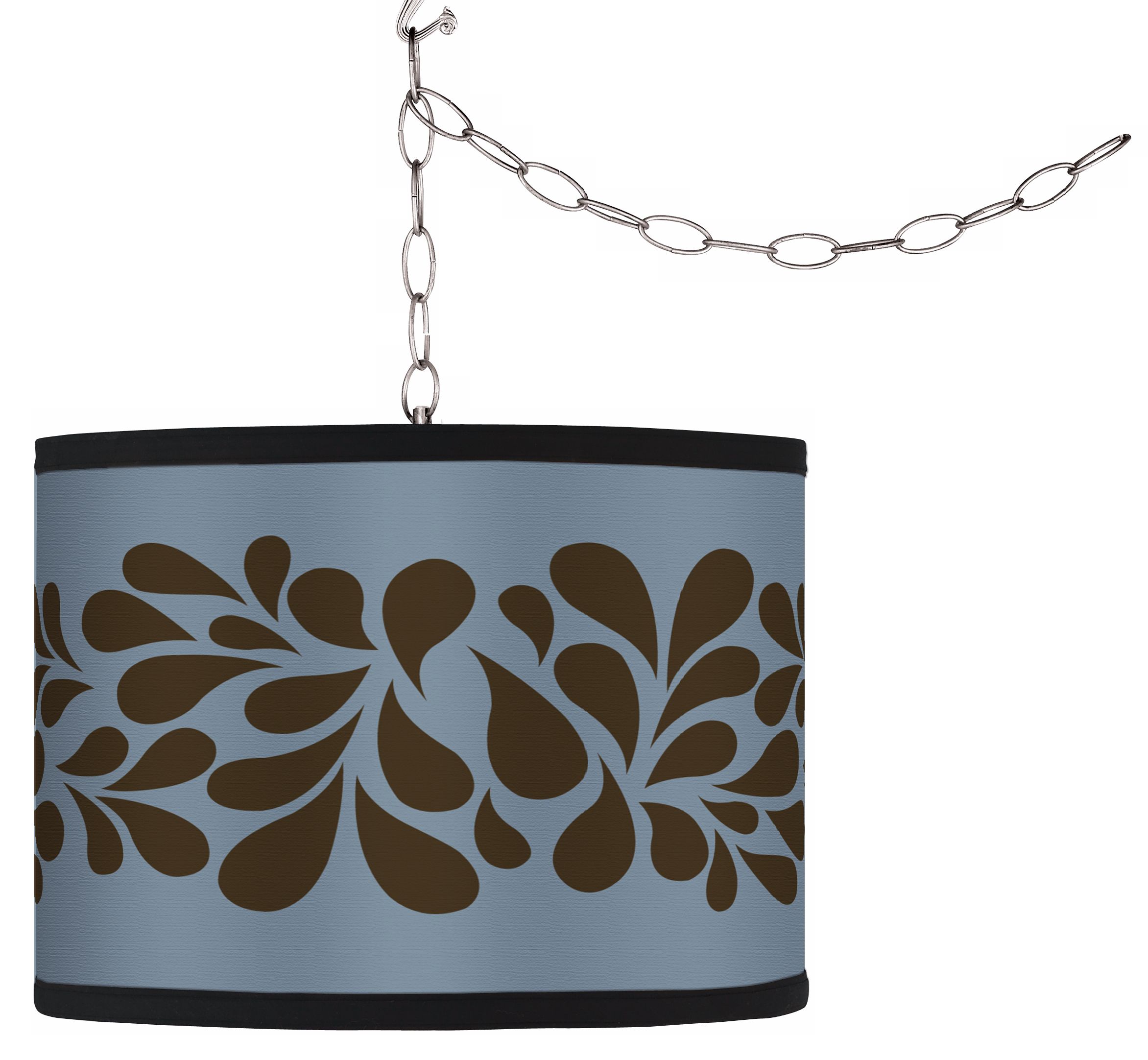 Swag Style Olive Splash on Blue Shade Plug-In Chandelier