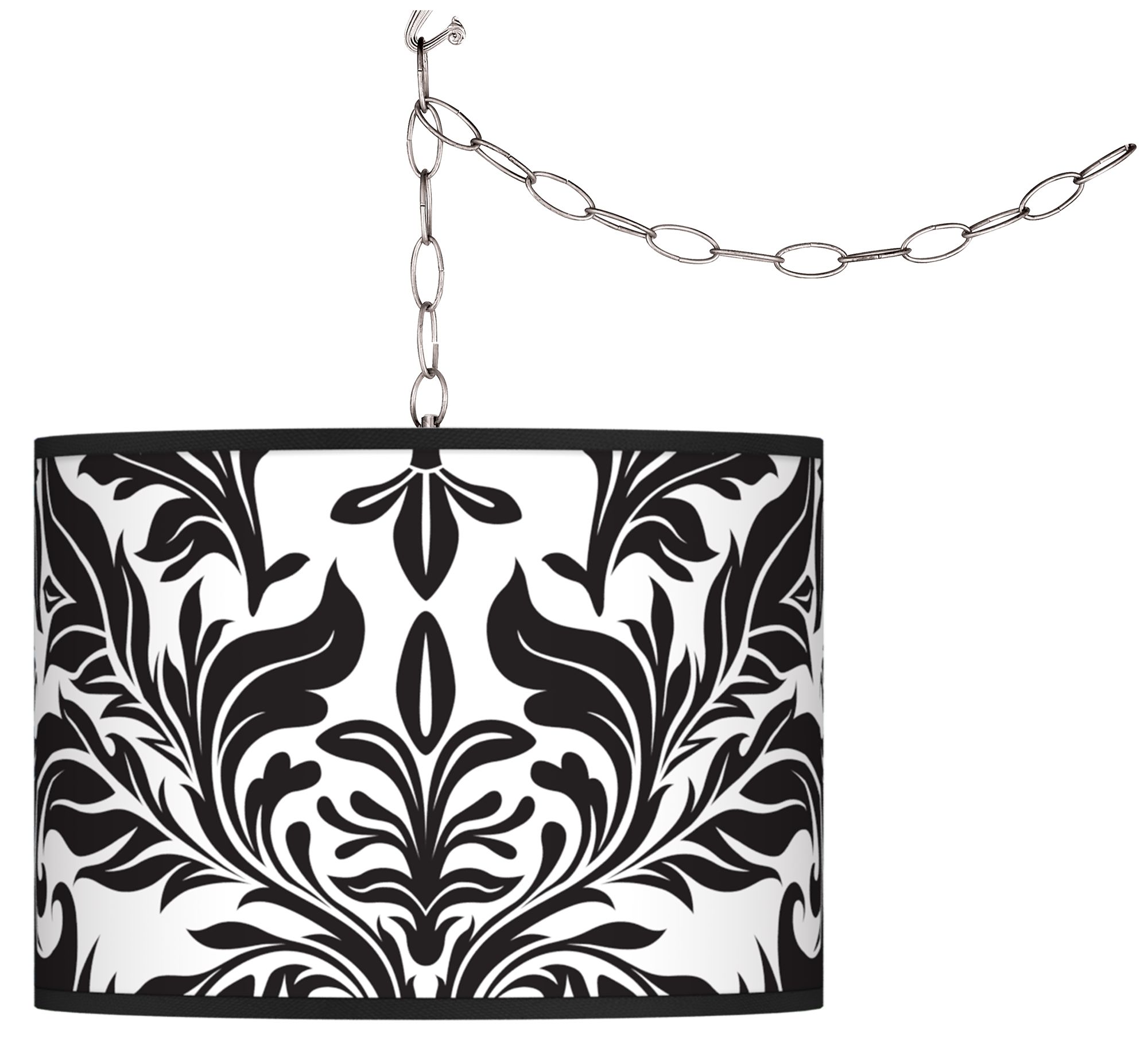 Swag Style Black Tapestry Shade Plug-In Chandelier