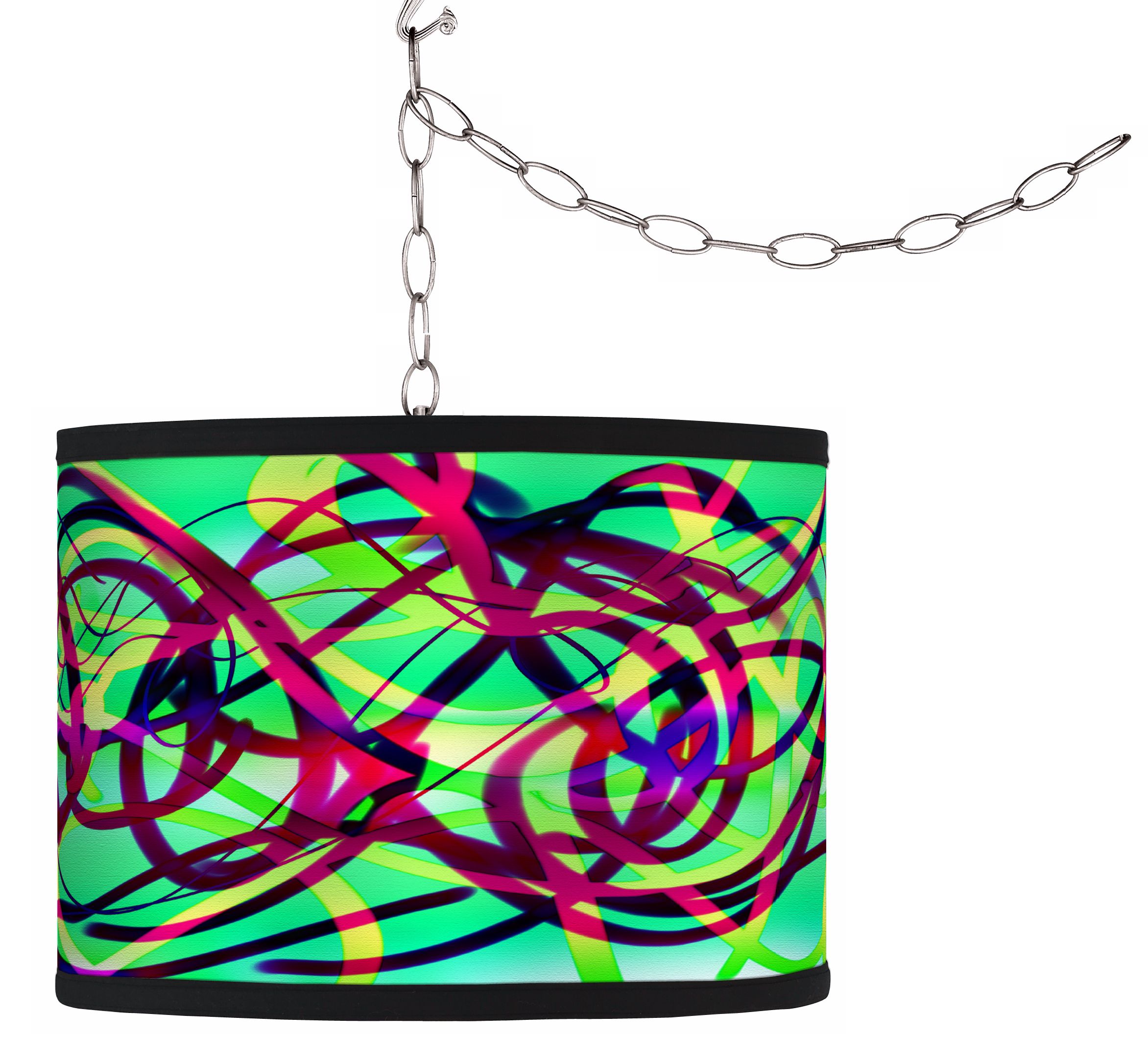 Swag Style Electric Ribbons Green  Shade Plug-In Chandelier