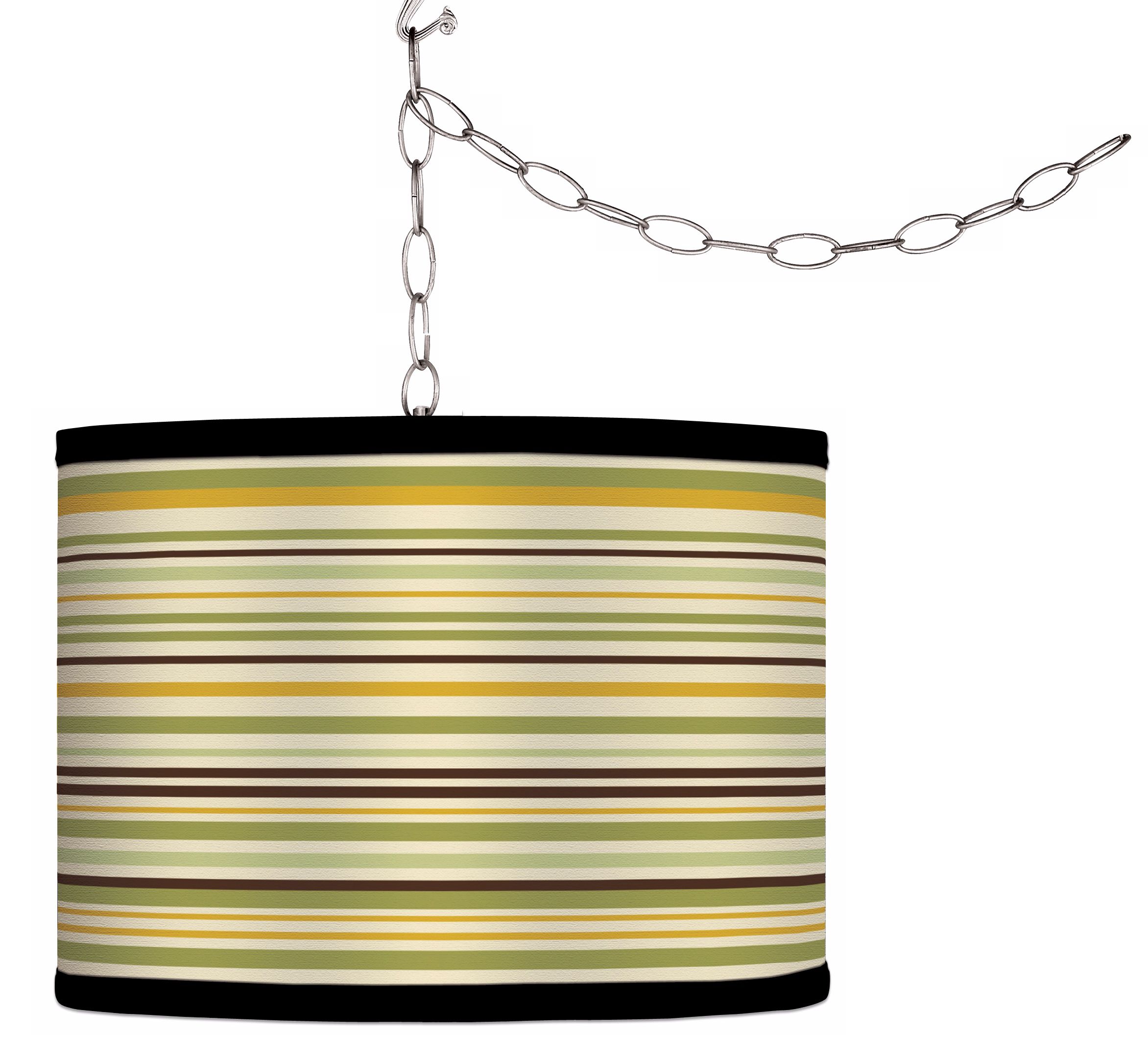 Swag Style Avocado Stripe Giclee Plug-In Chandelier