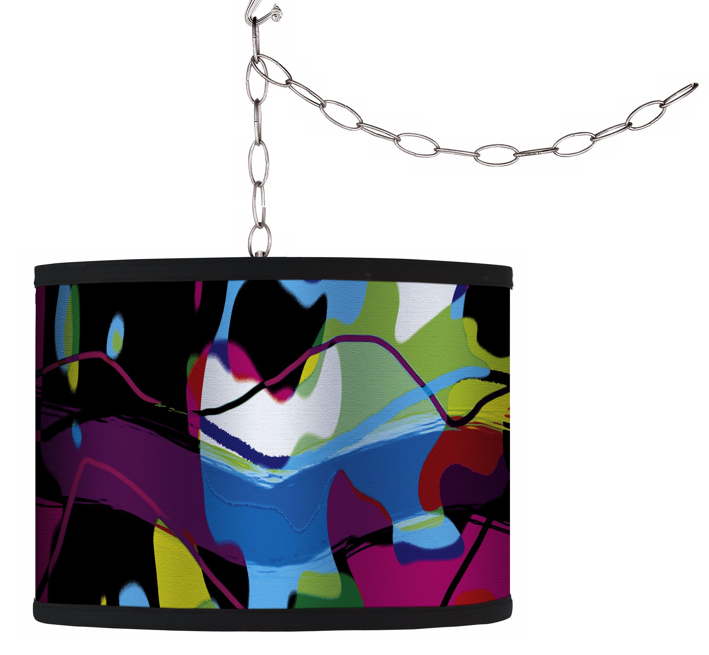 Swag Style Retro Line Shade Plug-In Chandelier