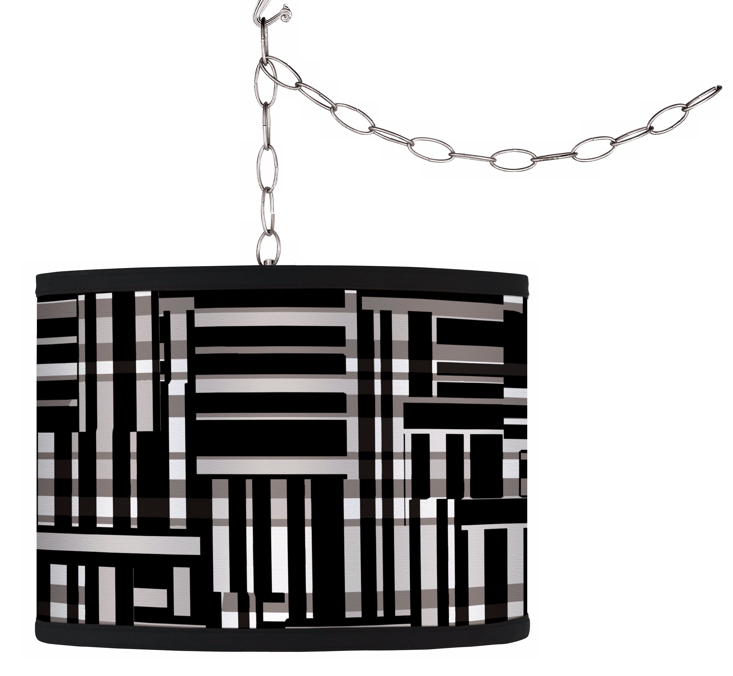 Swag Style Black and Grey Weave Shade Plug-In Chandelier