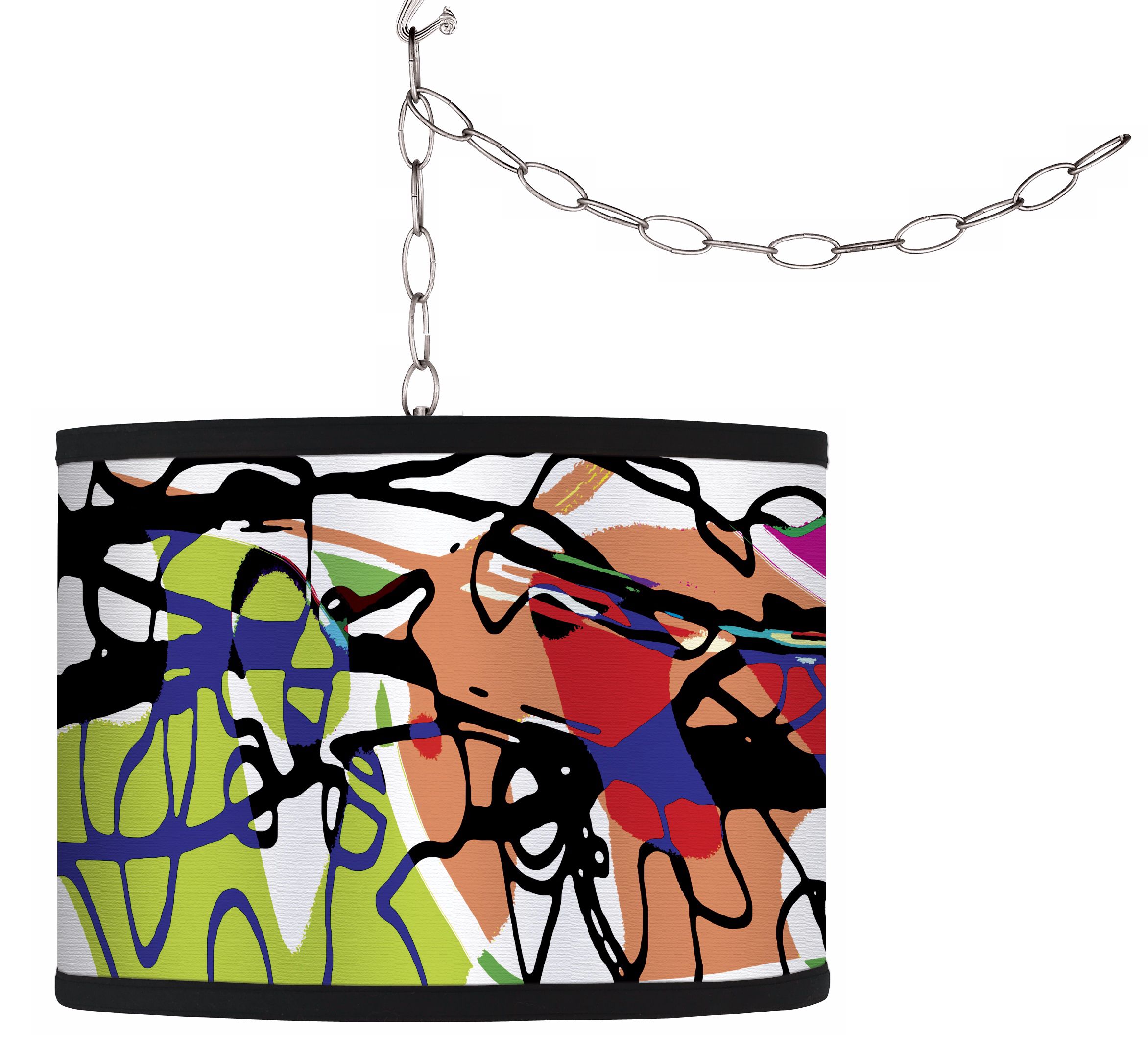 Swag Style Paint Box Shade Plug-In Chandelier
