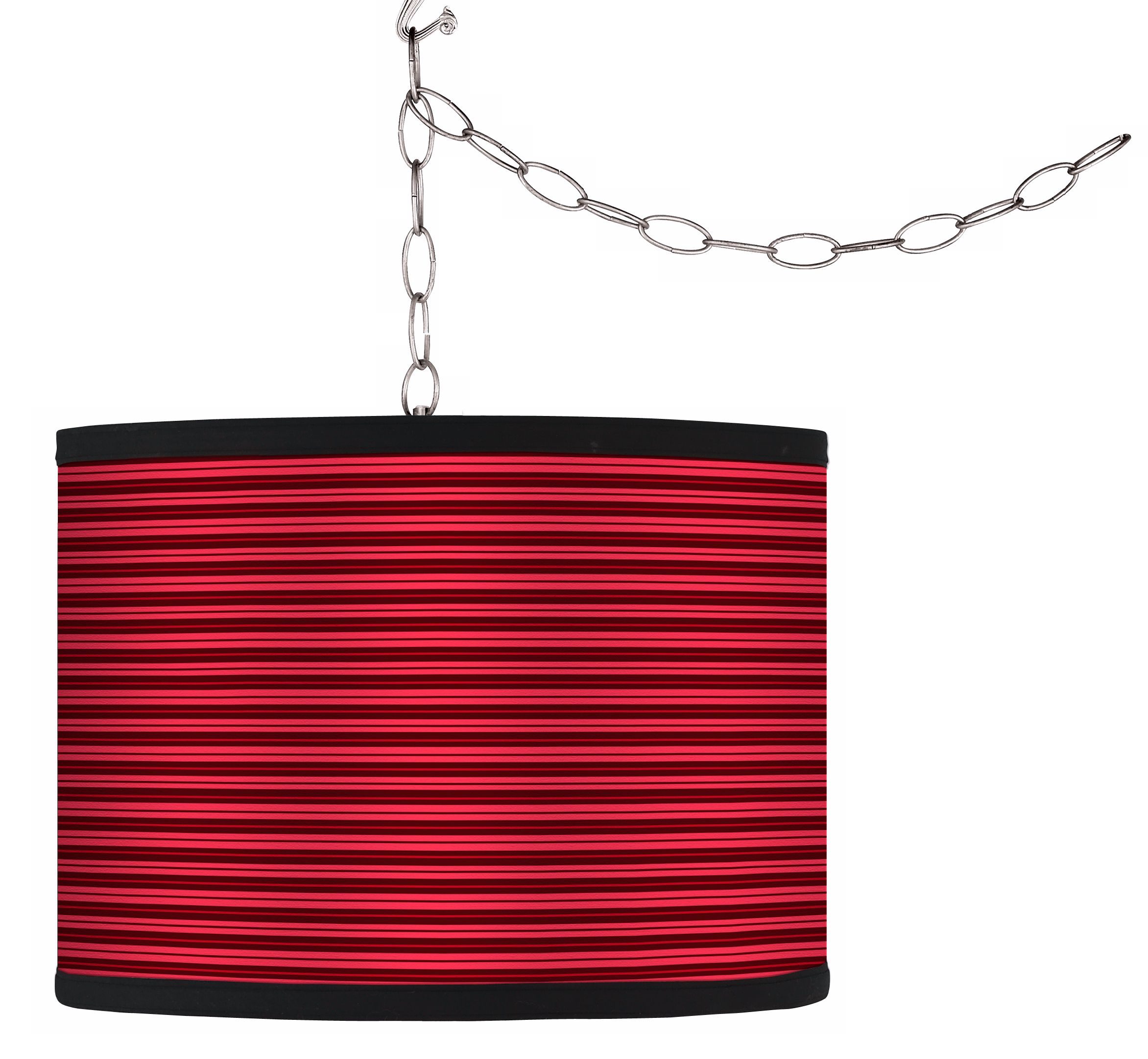 Swag Style Fuchsia Stripe Shade Plug-In Chandelier