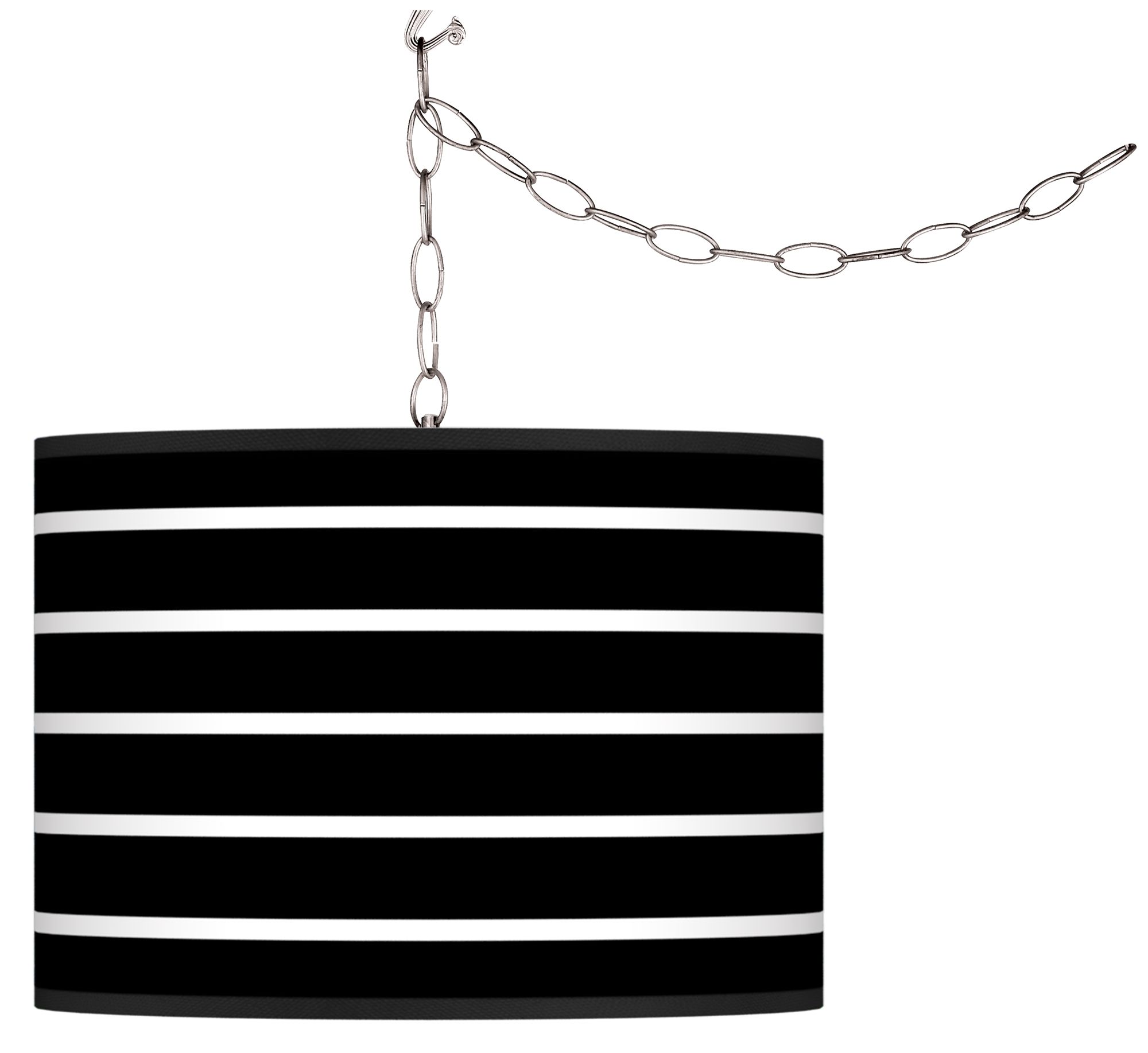 Swag Style Bold Black Stripe Shade Plug-In Chandelier