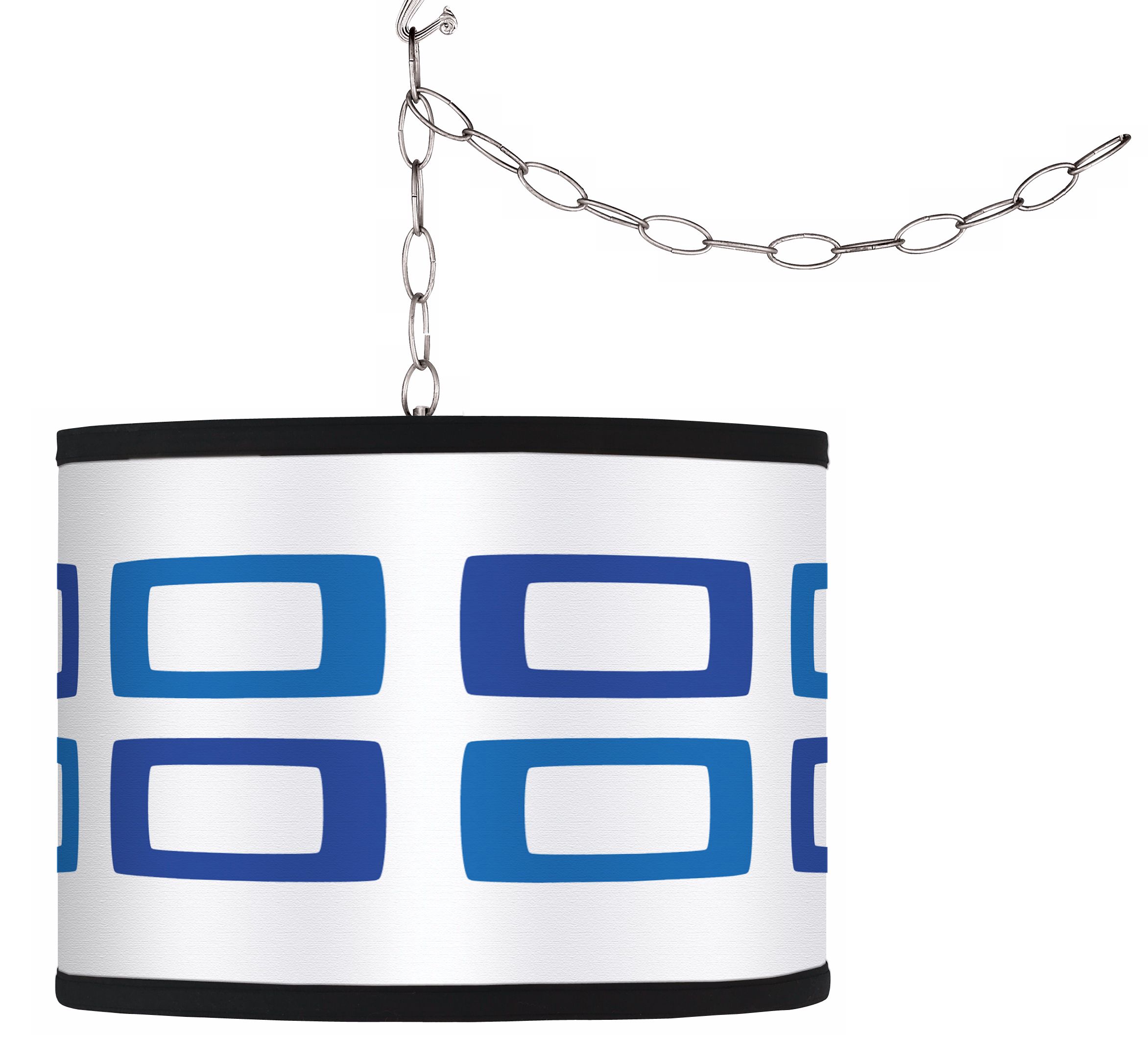 Swag Style Blue Rectangles Shade Plug-In Chandelier