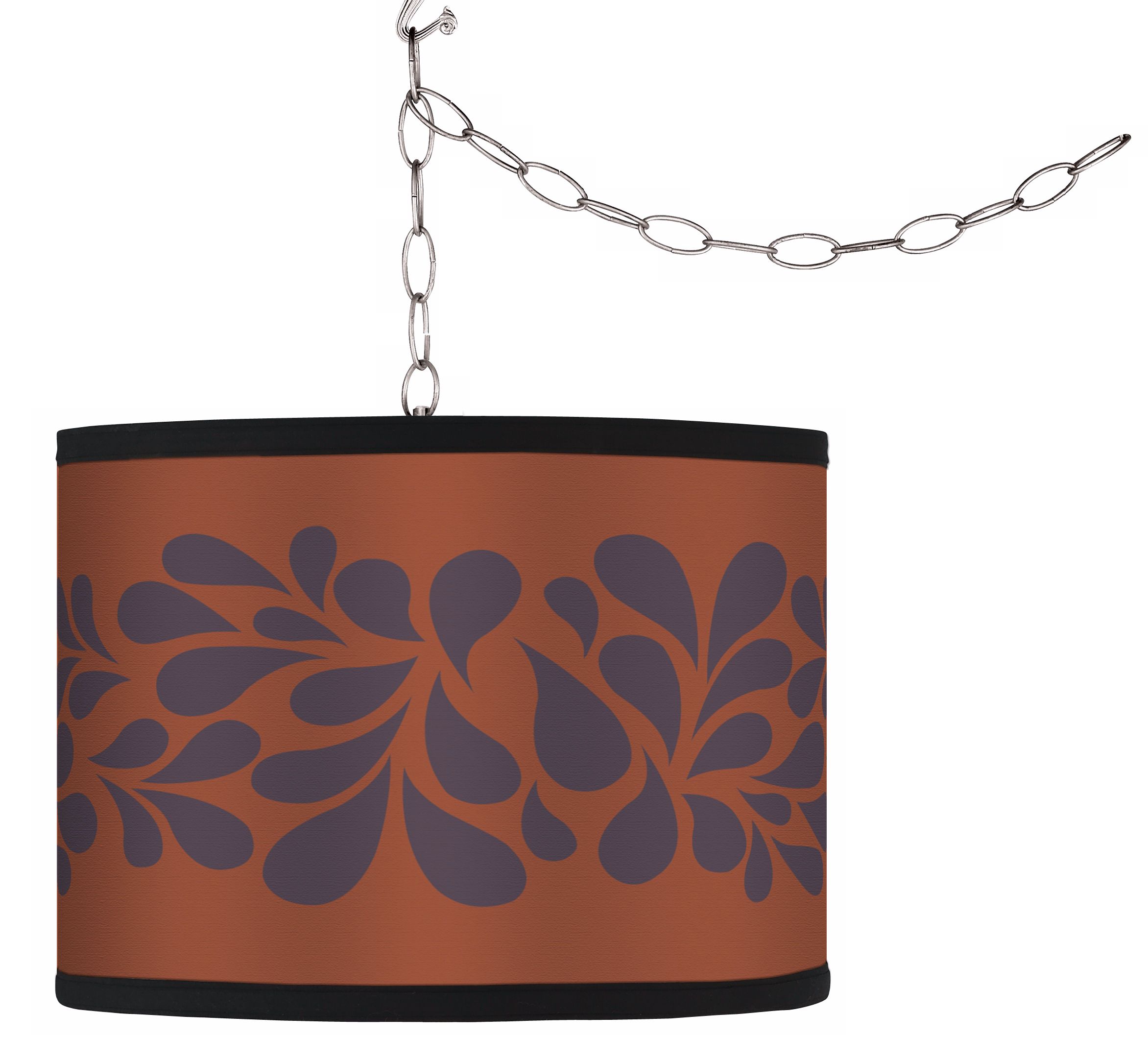 Swag Style Purple Splash On Orange Shade Plug-In Chandelier