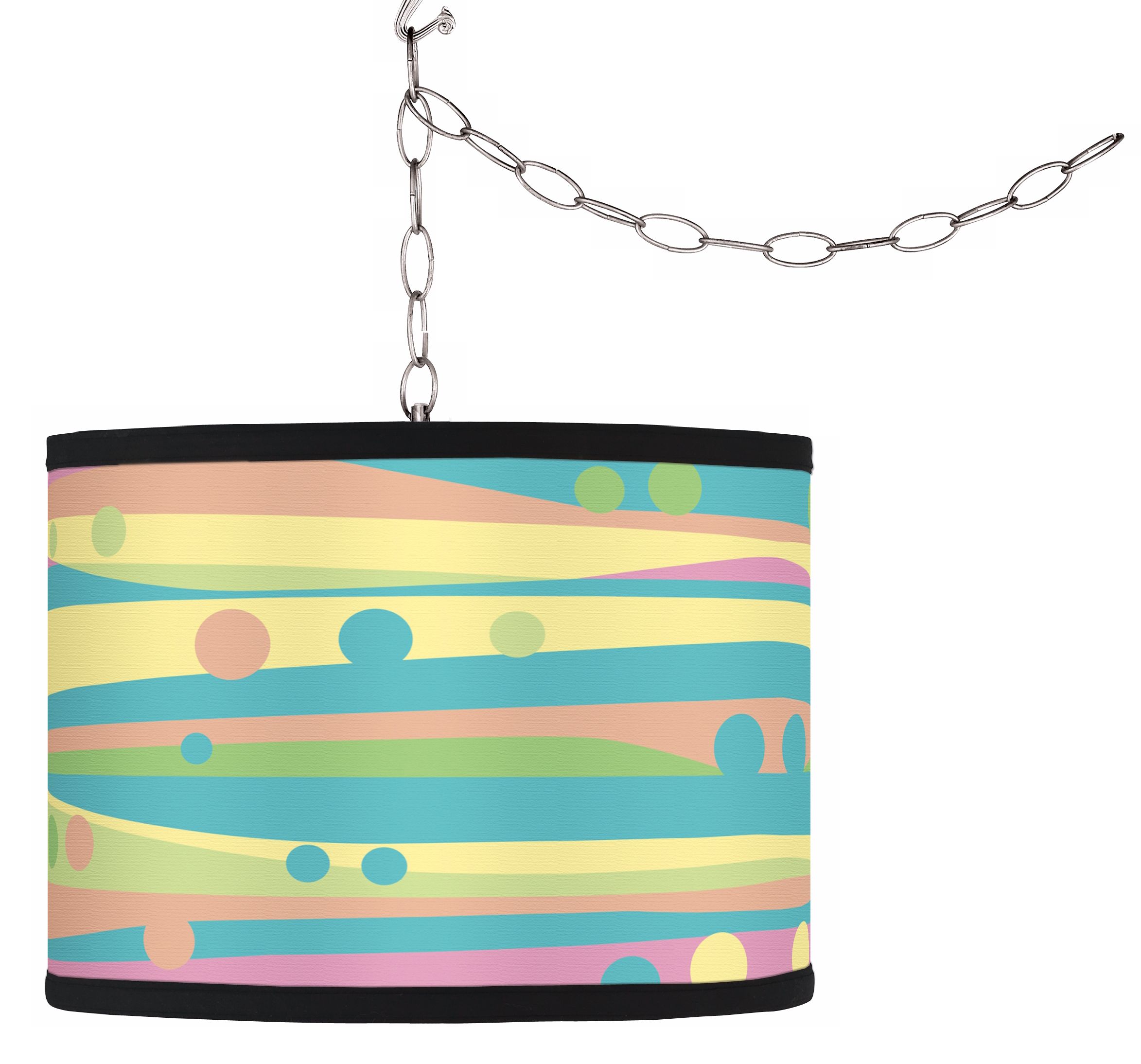 Swag Style Pastel Dots & Waves Shade Plug-In Chandelier
