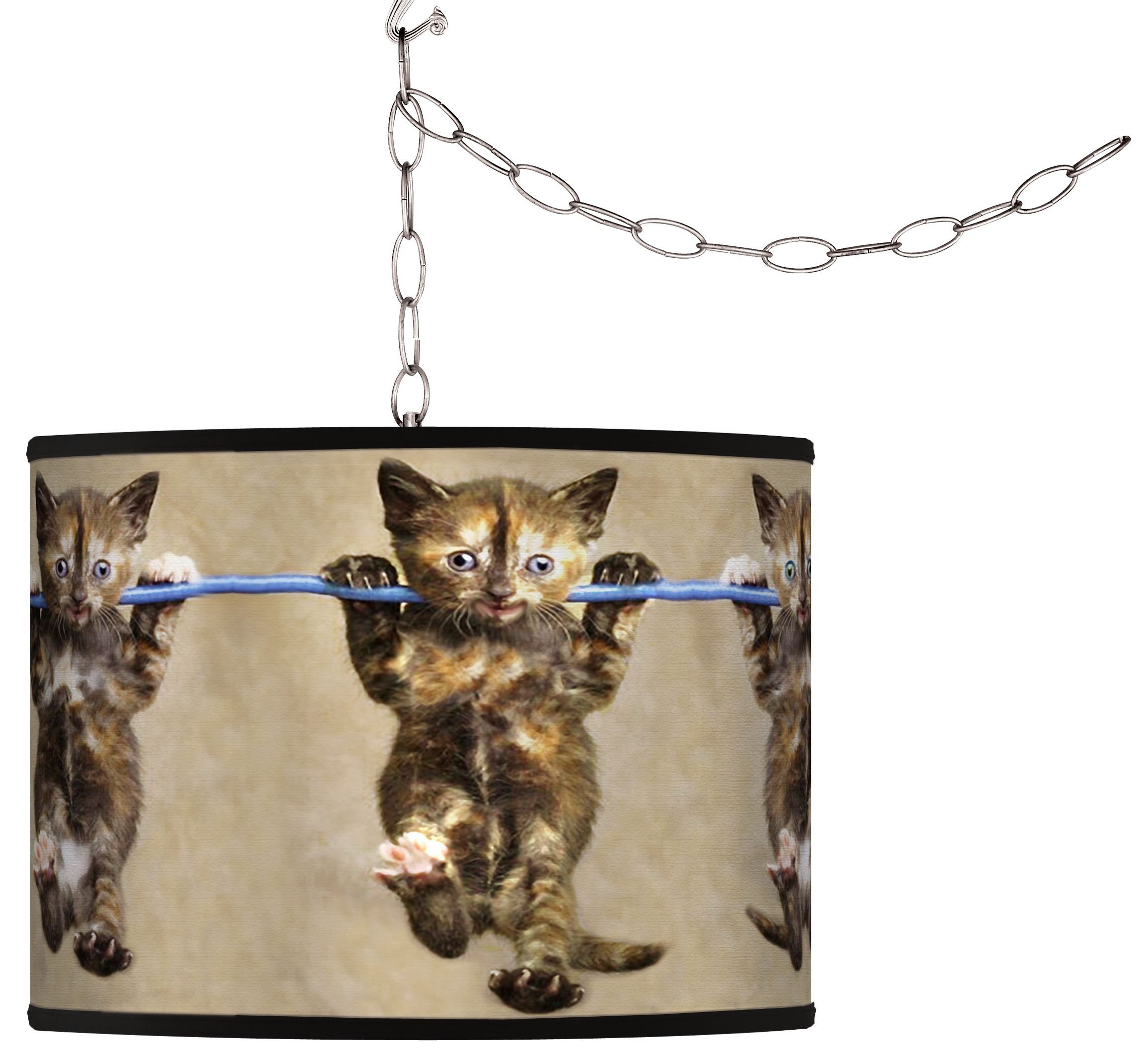 Cool Cat Giclee Swag Style Plug-In Chandelier