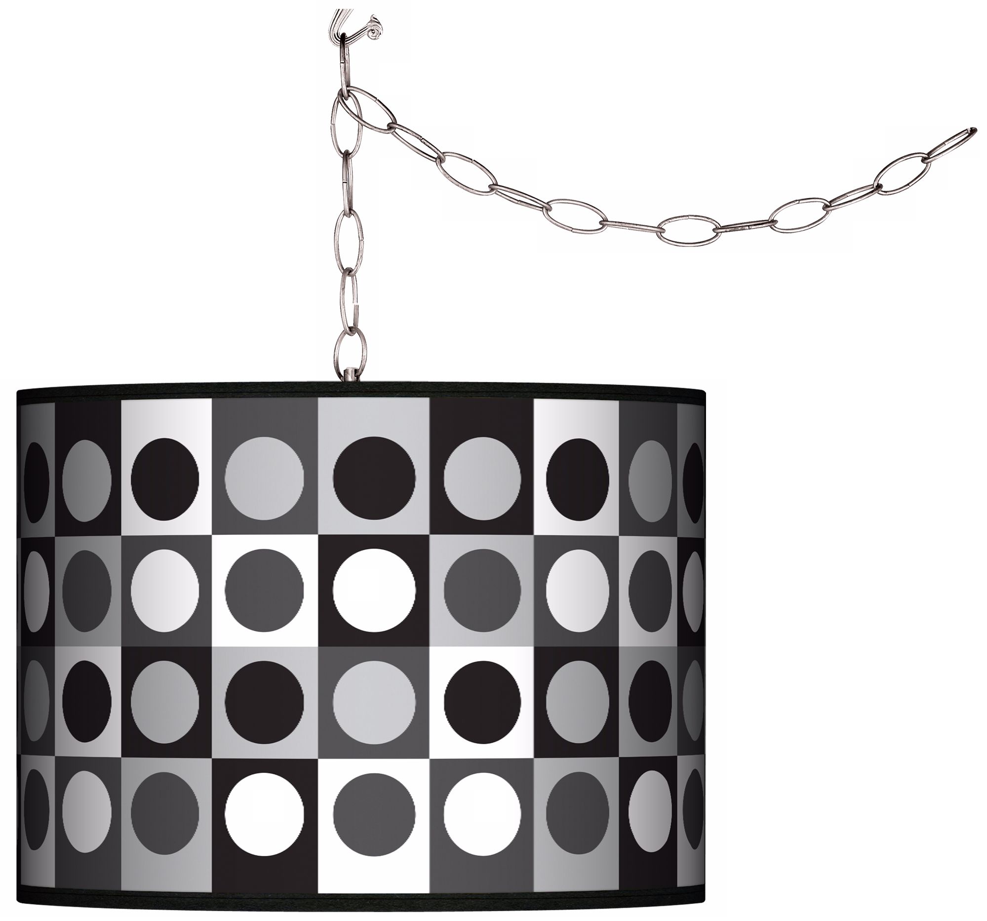 Black and Grey Dotted Squares Swag Plug-In Chandelier